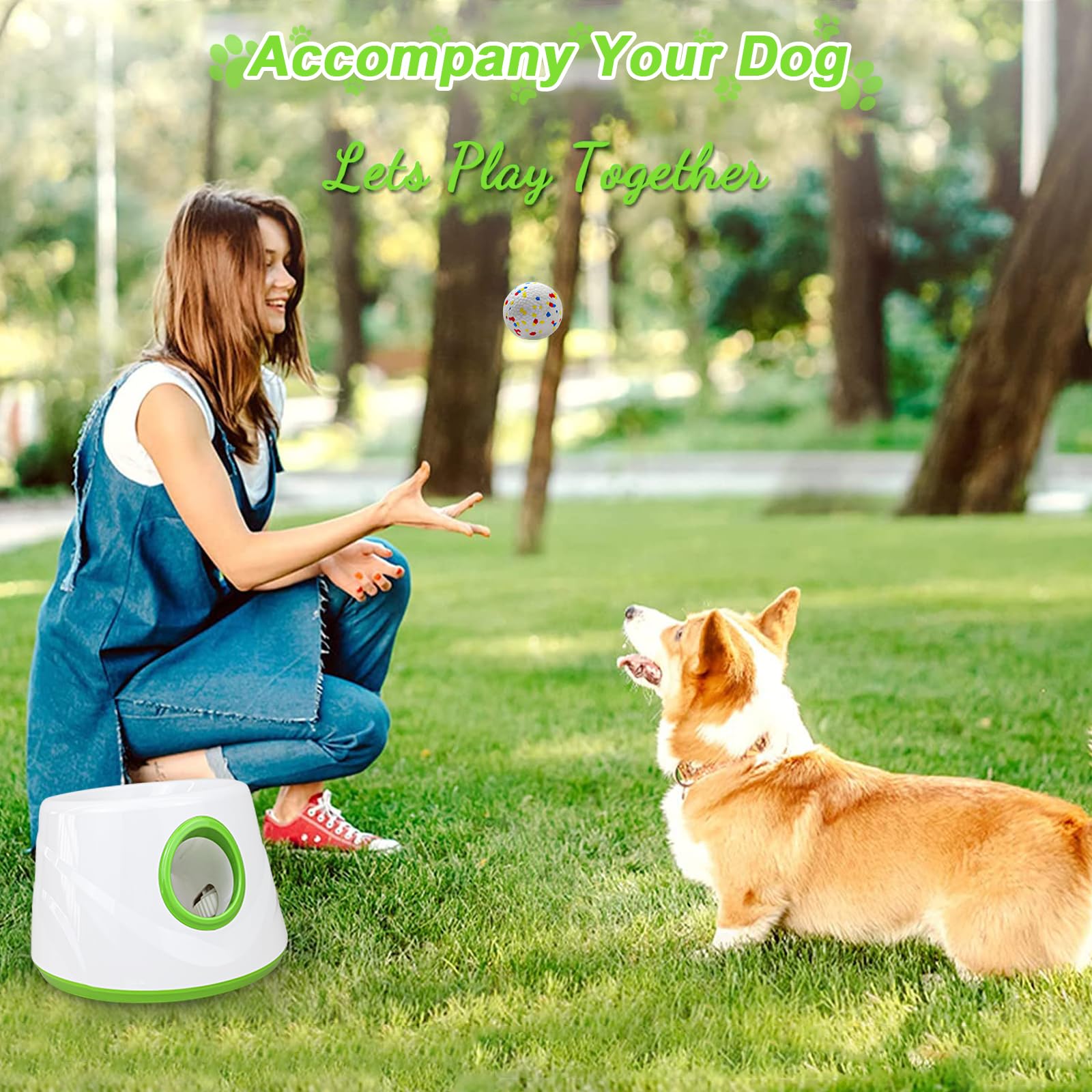 SOCO Lanceur de balle automatique pour chiens – 3 réglages de distance (6,8/19,9/15,2 m) avec balles de tennis ETPU de 5,6 cm | Jouet pour chien intérieur/extérieur | 4 balles et charge rapide