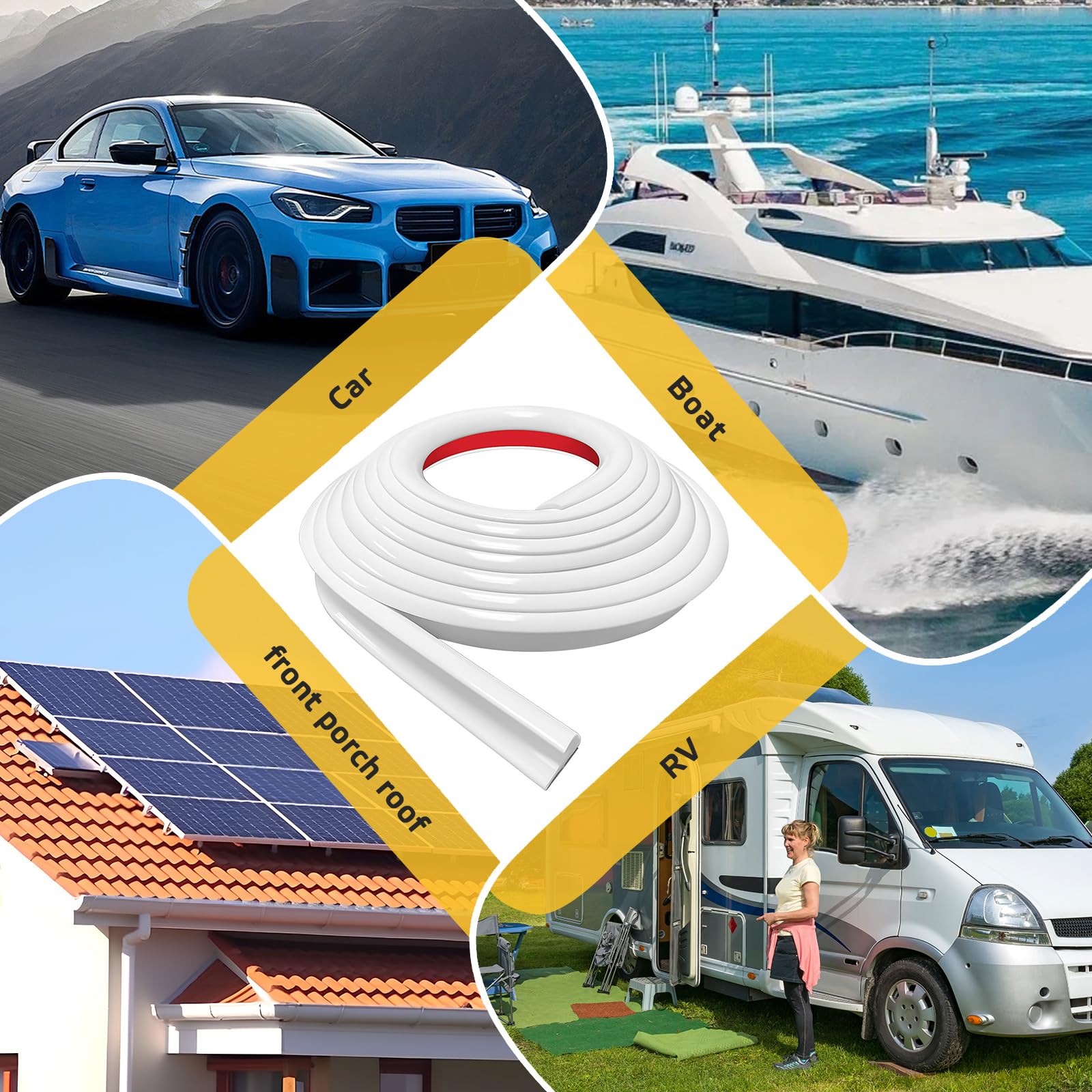 Gouttière Camping Car 2.5m J Shaped Gouttière RV Dos Autocollant Bande de Caoutchouc Pour Gouttières pour Voiture Camionnettes Camping-cars Bateau et Porte
