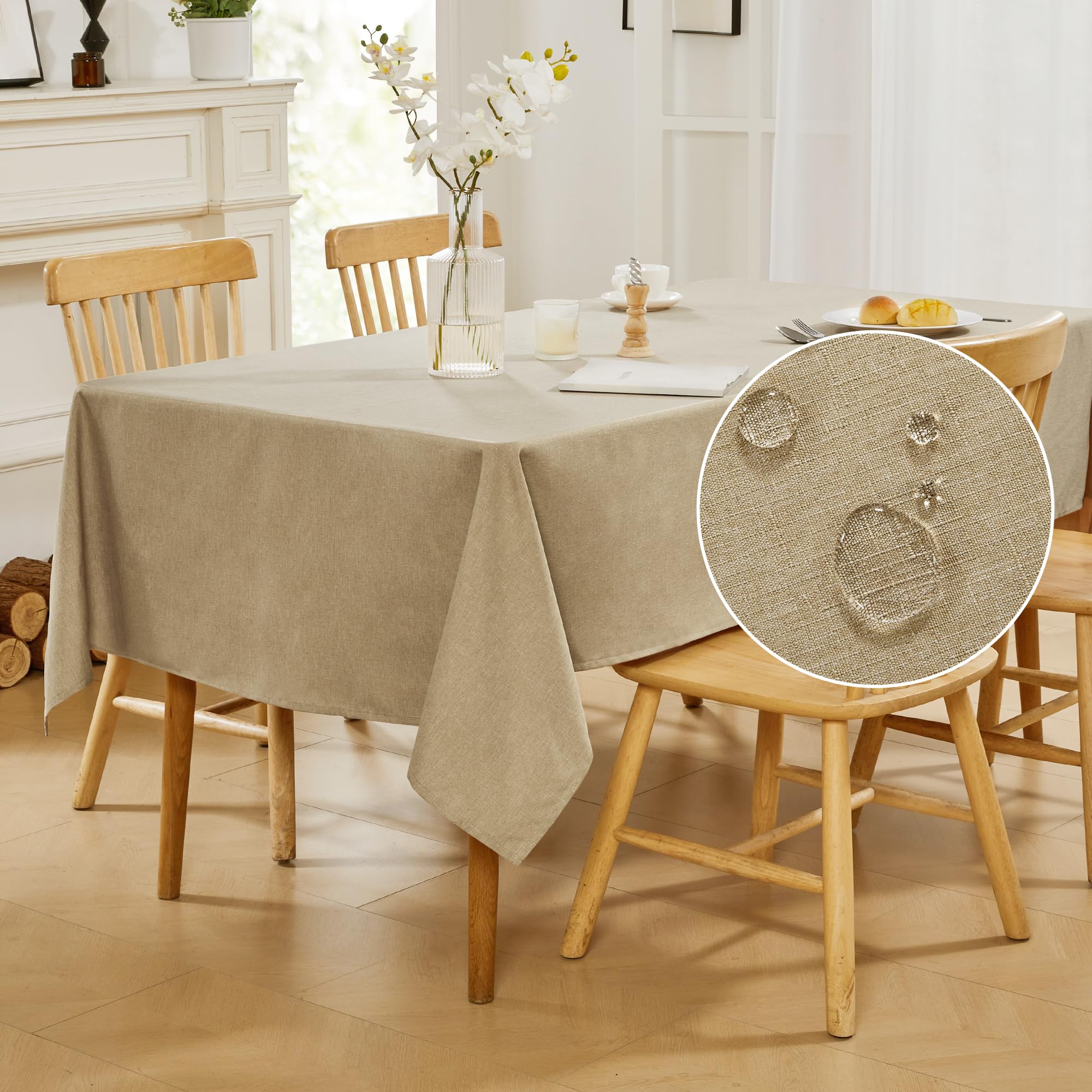 Deconovo Tischdecke, wasserabweisend, schmutzabweisend, rechteckig, Leineneffekt