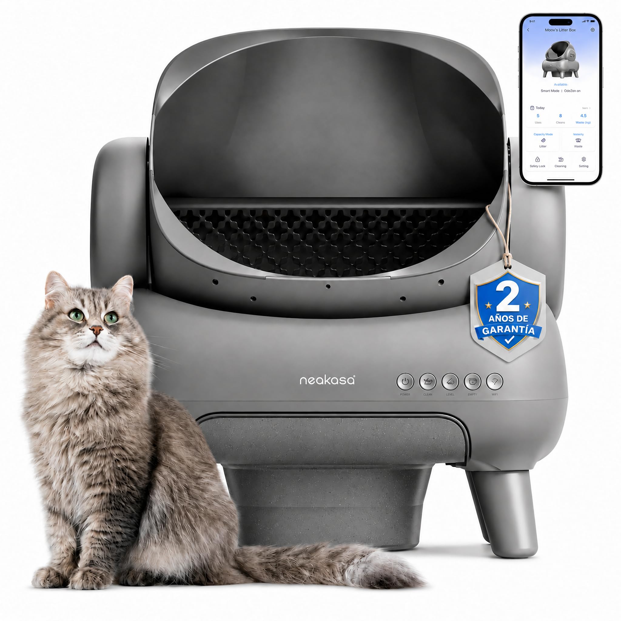 Neakasa M1 Arenero Gatos autolimpiable con diseño Abierto, Capacidad XXL, Control por App, Seguro, Limpieza rápida, sin olores e higiénico, Adecuado para hogares con Varios Gatos, Gris