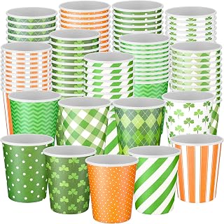 Sieral 144 Pcs St. Patrick's Day Cups 8 oz Holiday Assorted Paper Cups Drinking Tea Disposable Green Shamrock Coffee Cups for Hot Beverage Chocolate Irish Party Supplies Daily Use, 9 Styles
