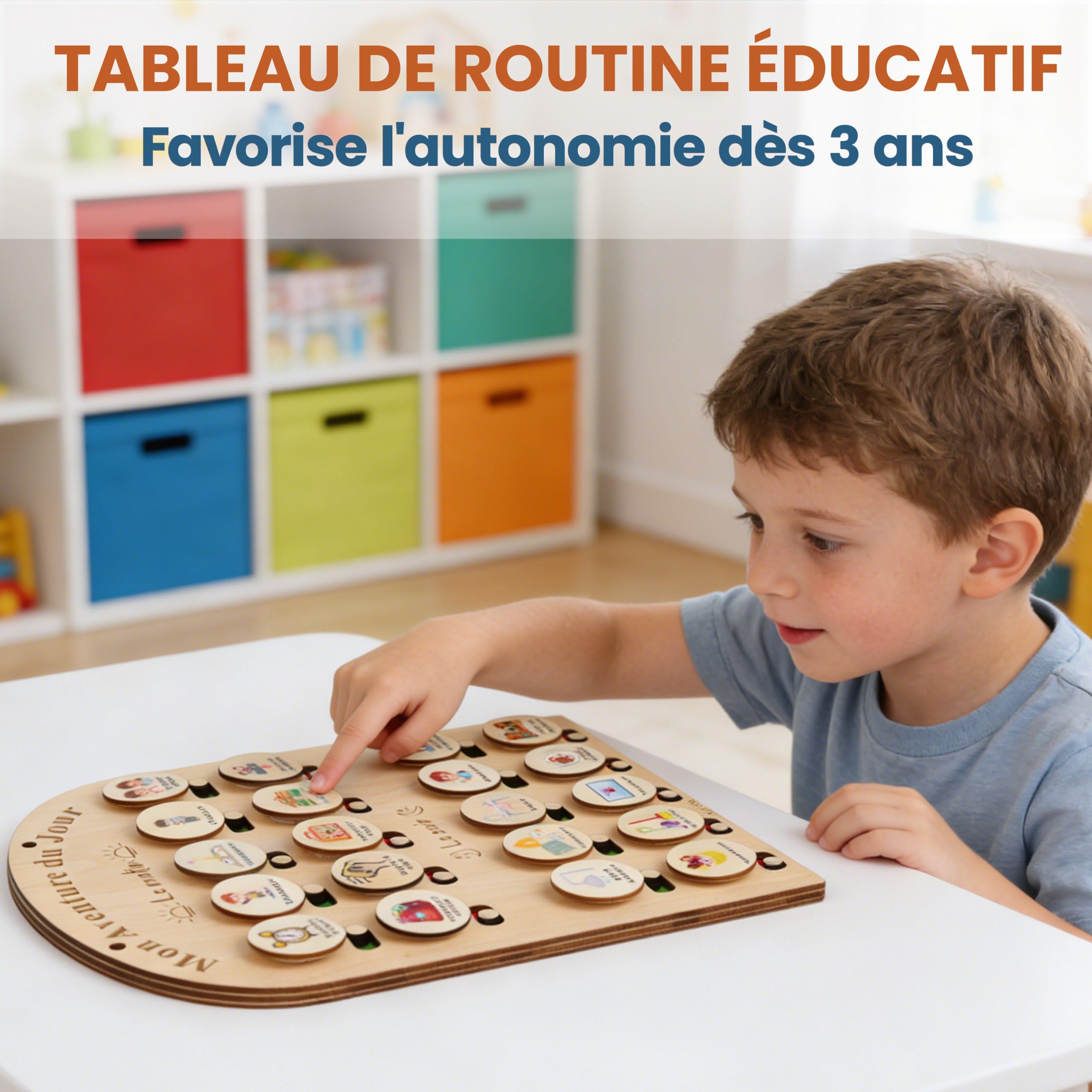 Tableau tâches quotidiennes enfant en bois– Planning Journalier Montessori avec 50 tâches et Pictogrammes Organisateur visuel éducatif - Aide à l'organisation et à l' autonomie de ton enfant