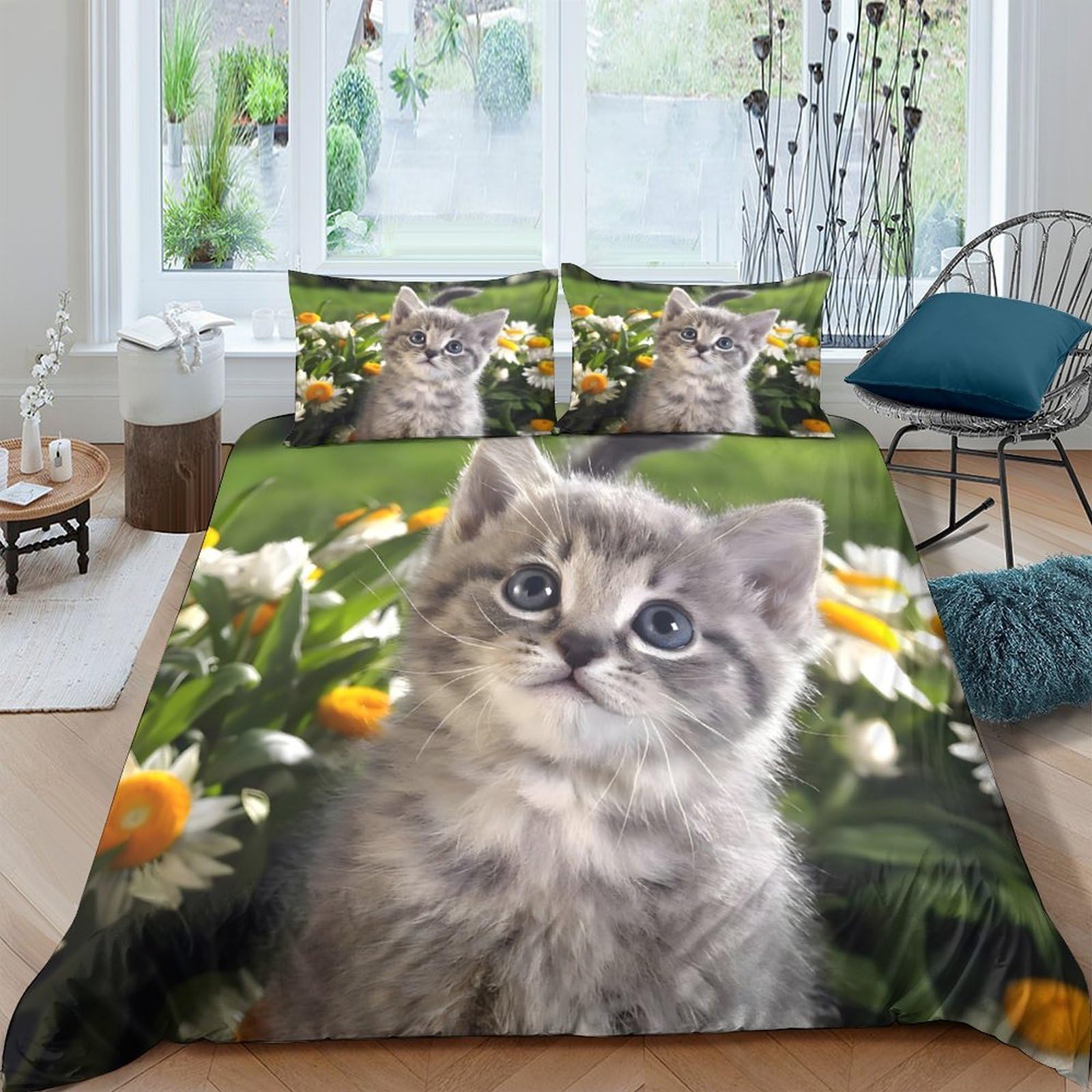 Ctjqhvkz Style-4 3D Printed Cute Kitten Fitted Sheet Microfiber Soft Breathable Daisy Flower Bed Cover For Bedroom Dorm Decor Single（135X200cm）