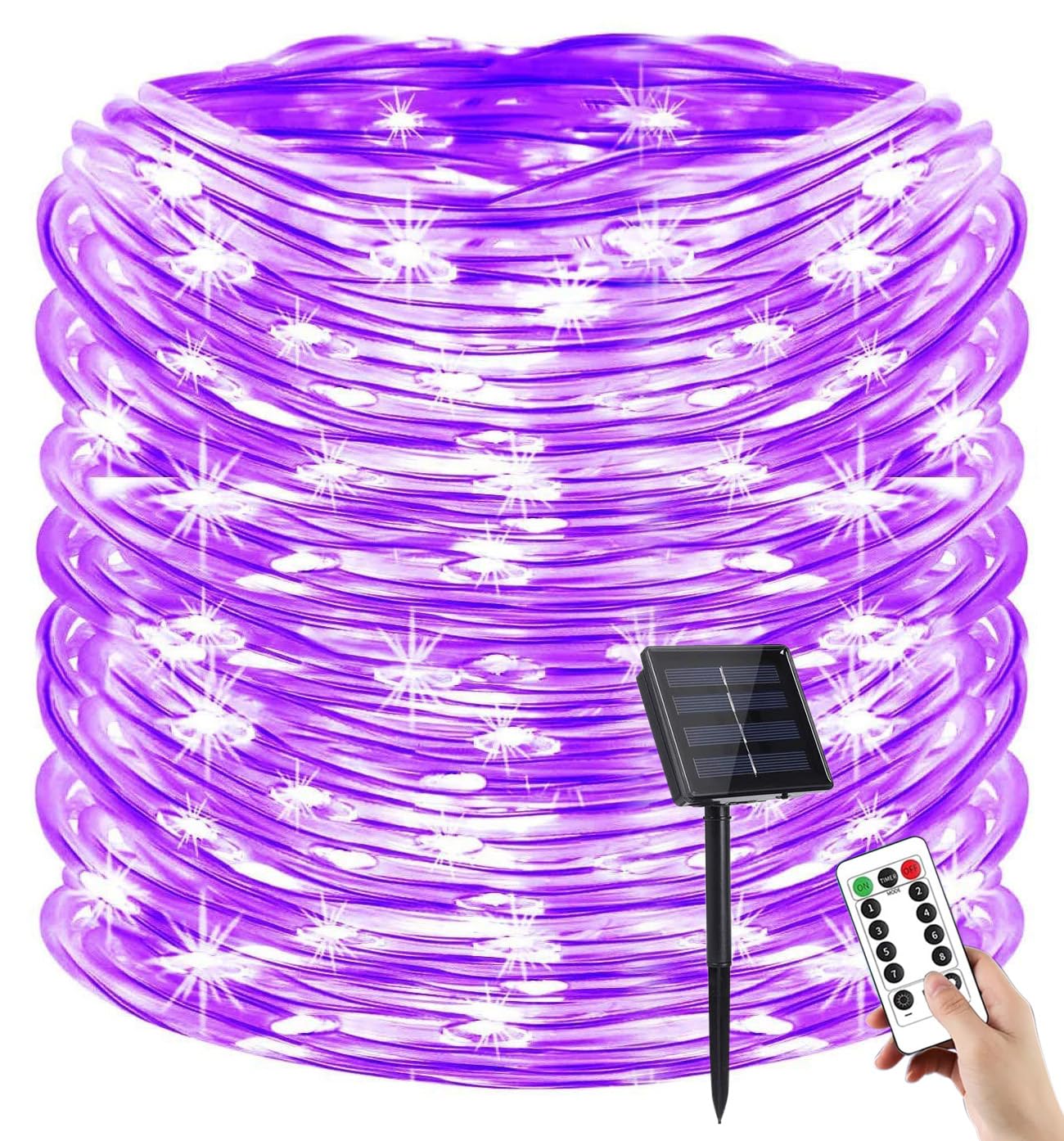Solar-Lichterkette, 1000 LEDs, 102,5 m, wasserdicht, 8 Modi, Solar-Gartenbeleuchtung für Garten Zaun-, Weg-, Baum-, Hochzeits- und Partydekoration (Lila)
