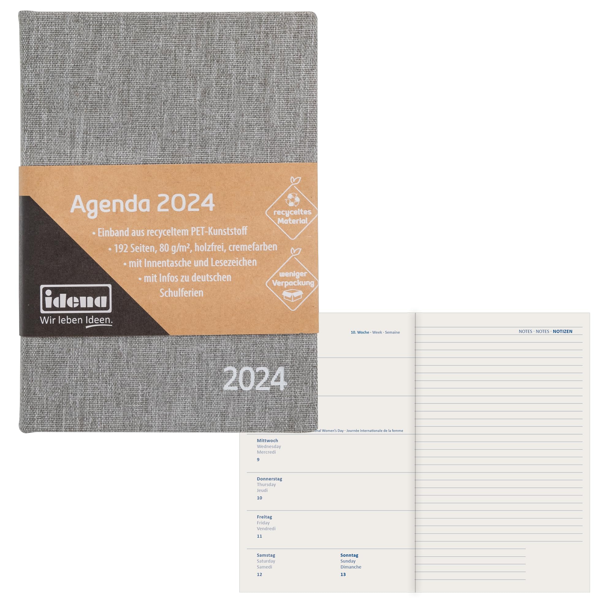 Idena 11059-2024 Diary - DIN A6 - Anthracite Grey - 192 Pages - 1 Week on 1 Page - Agenda - Weekly Planner