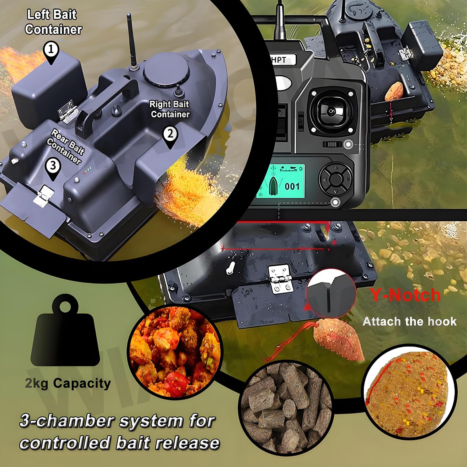 Barca Esca GPS Smart RC, Barca Esca da Crociera GPS, Barca Esca per Pesca alla Carpa, Ritorno Automatico, Motori a Doppia Potenza, 16 Punti di marcatura 12000 mAh