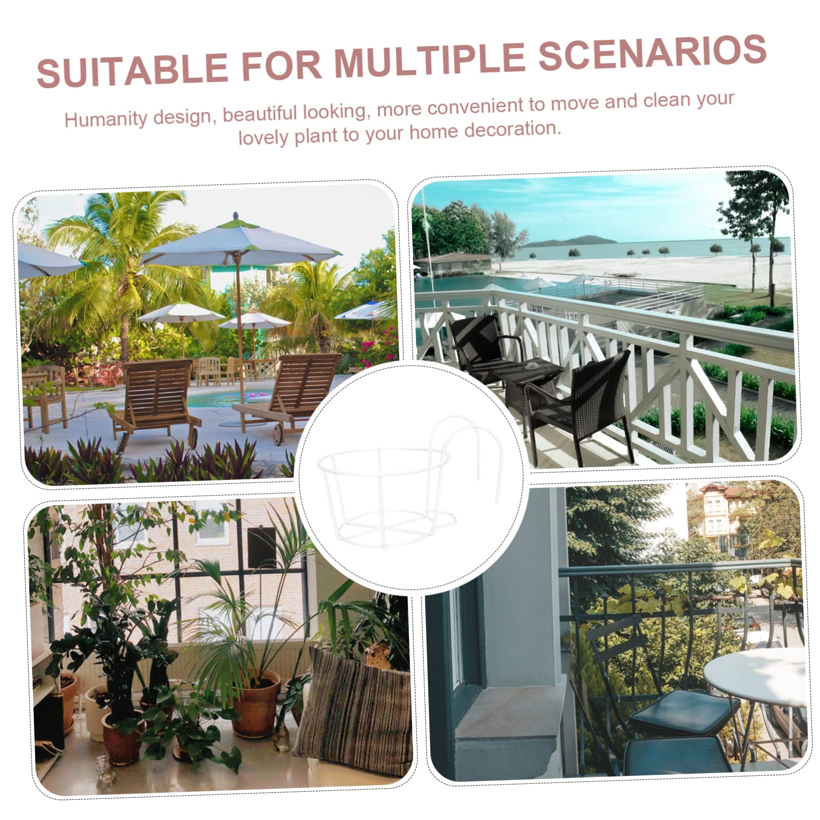 BESPORTBLE Set 5 Supporti Rotondi in Ferro Bianchi per Fioriere da Esterno, Balcone o Ringhiera, Robusti di Design Semplice per Piante e Fiori Sospesi