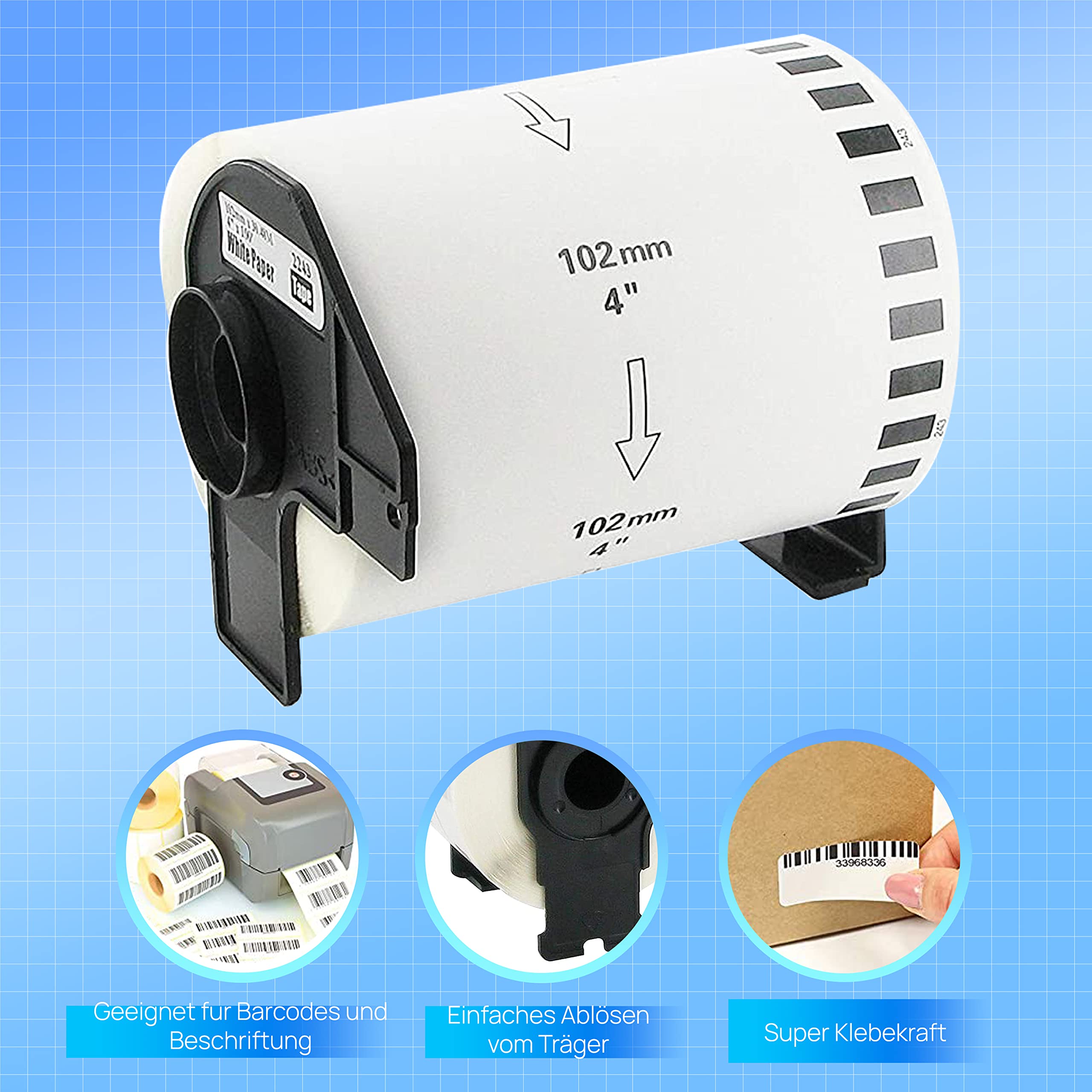 Bubprint 10 Etiketten kompatibel mit Brother DK-22243 102mm x 30,48m
