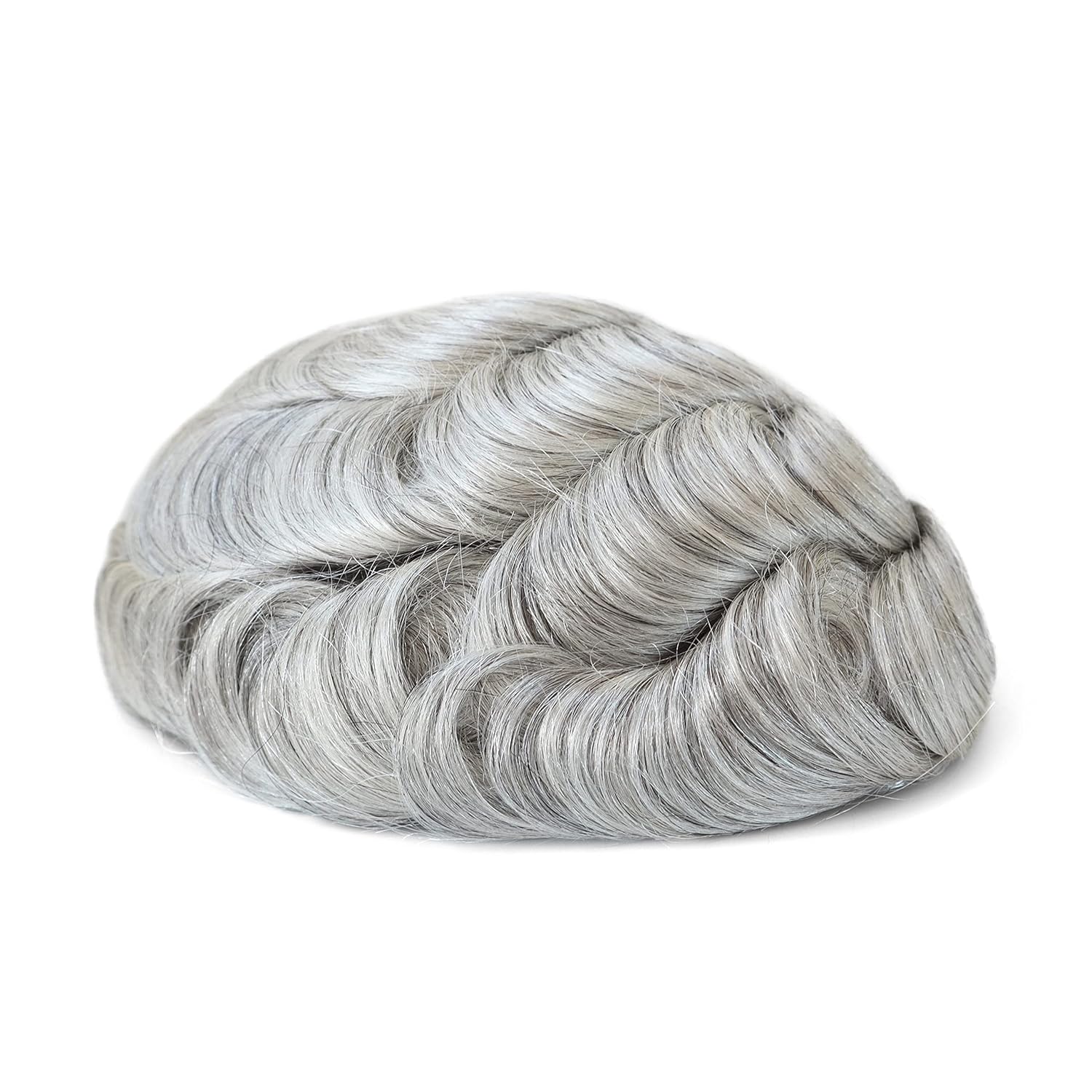 Toupee for Men, Human Hair Replacement Systems, Mens Real Hair Units Poly Skin Injected Grey Hairpieces #1B80