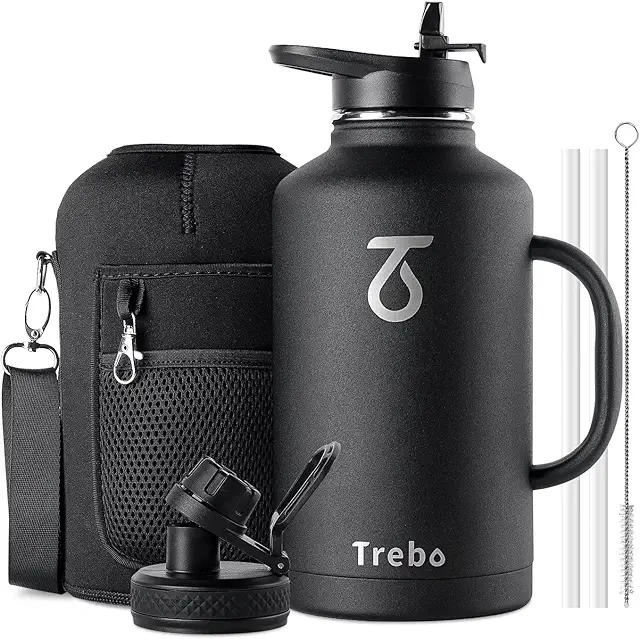 Trebo 64 oz Insulated Water Bottle - 2L Stainless Steel with Handle, Keeps Cold 48H