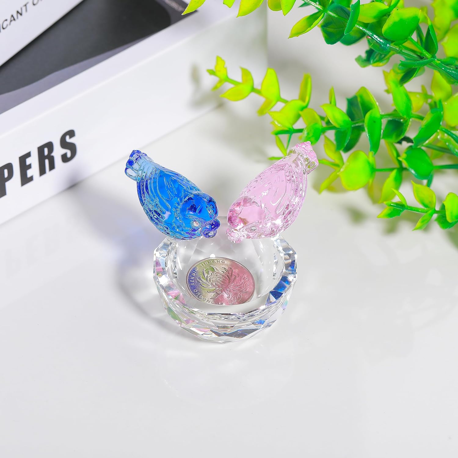 Qianwei Crystal Bird Figurine Collectible - Handmade Glass Animals Figurines Crystal Office Desk Table Home Decor Paperweight - Image 5