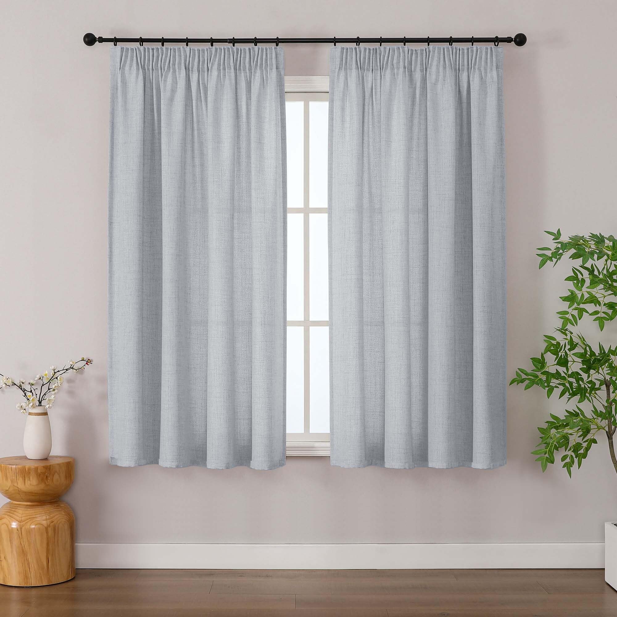 Simplebrand Grey Curtains 137 cm Long 2 Panels, Faux Linen Textured Semi Light Filtering Soft Airy Pencil Peal Window Treatment Drapes for Living Room Bedroom, Each 140Wx137L CM