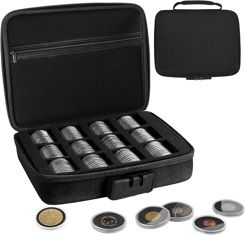 41mm Coin Capsules with Black Foam Gasket and Storage Organizer Box 108PCS | Coin Storage Case with Lock Coin Collection Supplies for Dime, Cent, Nickel, Quarter, Silver Dollar, Half Dollar