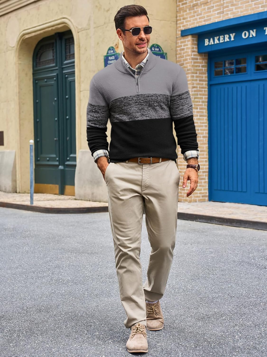 Runcati Mens Quarter Zip Sweaters Mock Neck Pullover Sweater Knitted Casual Color Block Fall Winter Sweaters - Image 5