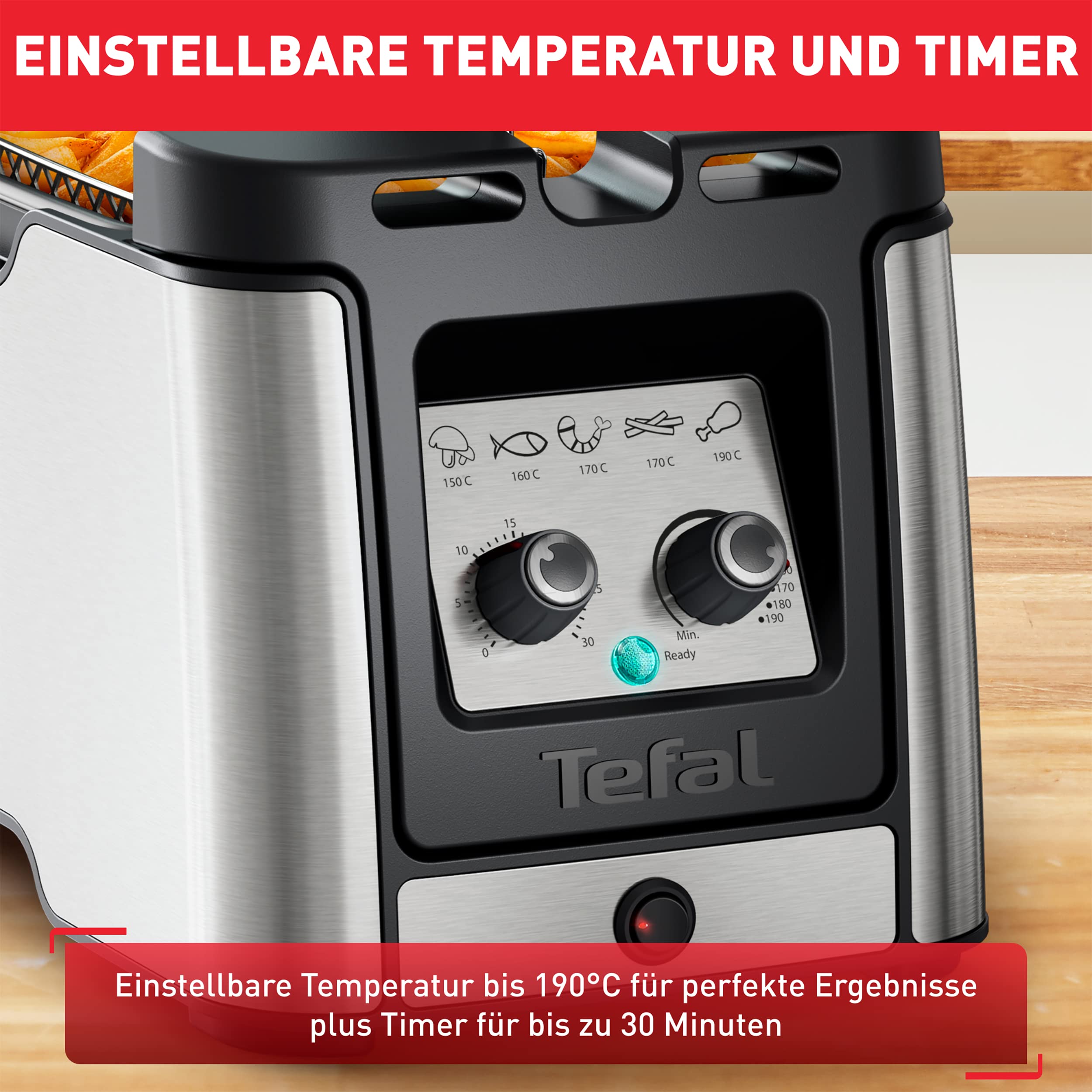Tefal Clear Duo Fritteuse, frittieren mit weniger Rauch/Gerüchen, Kapazität 1,2 Kg, Thermostat, Timer, großes Sichtfenster ohne Beschlagen, spülmaschinenfest, schwarz, Edelstahl, Friteuse FR600D