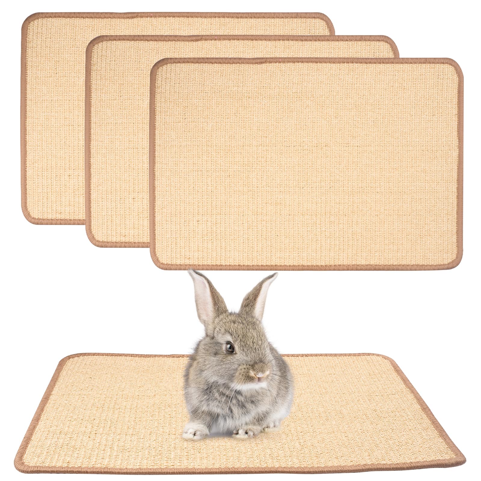 Unnosin 3 PCS Rabbit Scratch Mats w/Anti-Slip Backing, 40x30 cm Natural Sisal Scratching Pads for Small Animals, Bunny Claws and Teeth Care Mats, Small Pet Cage Bedding (Cats Only for Kittens)