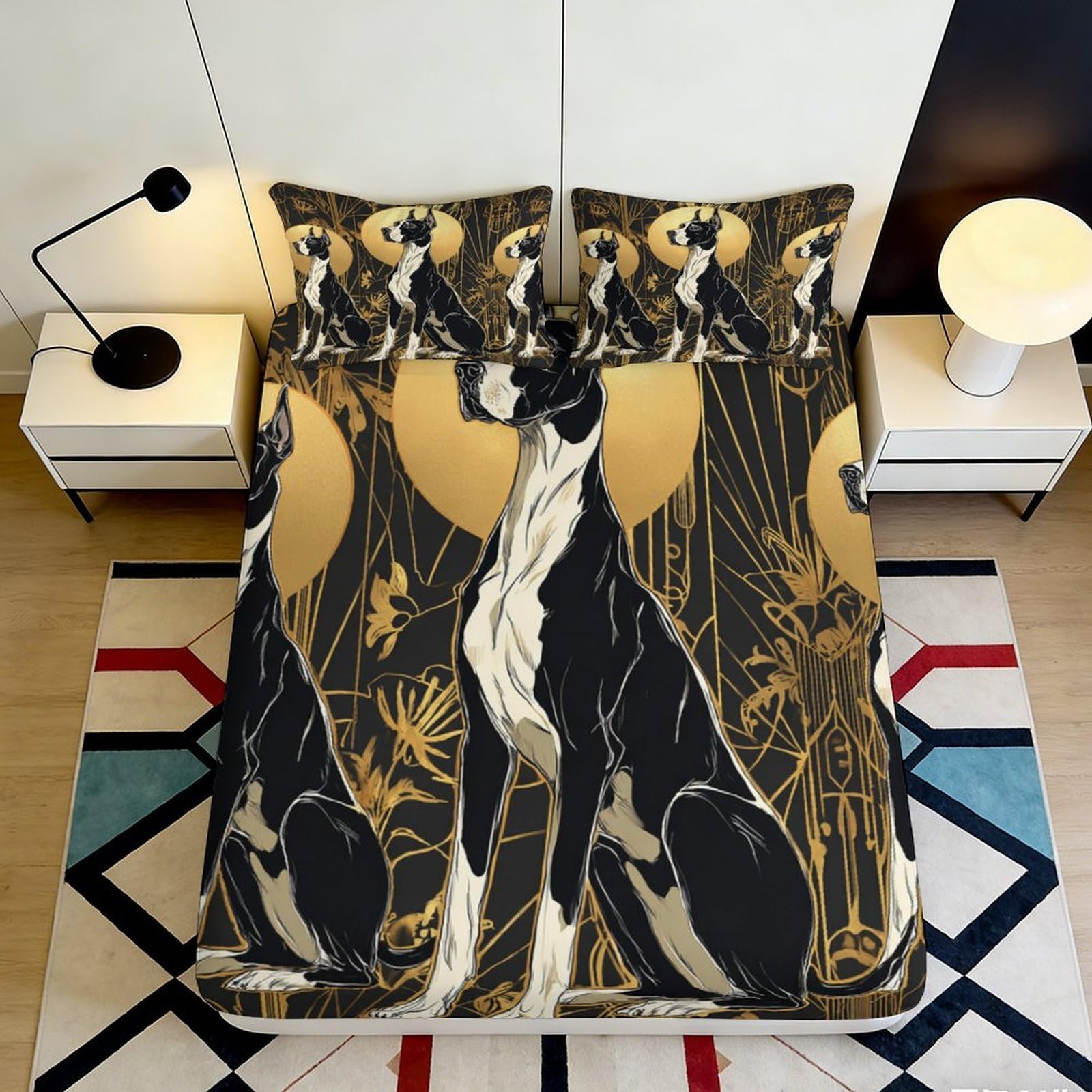 3D Printed Great Dane Art Fitted Sheet Microfiber Non Slip Bed Cover for Bedroom Guest Room Mattress Decor 160x200x25cm