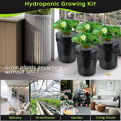 Miniatura 6 de MAOPINER Kit de cubo hidropónico de cultivo de agua profunda con bomba de aire, sistema hidropónico Airstone DWC para interiores de 5.28 galones (5