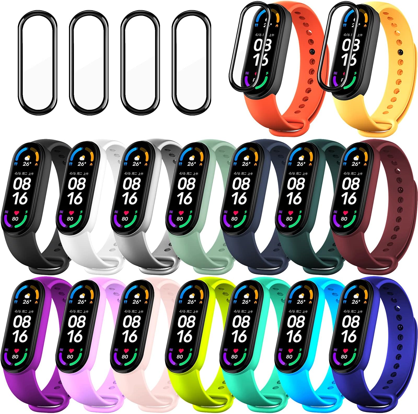 20 Pieces Strap Replacement Compatible With Xiaomi Mi Band 7/6/5 and Amazfit Band 5, Silicone Wristbands for Mi Fit Bracelet