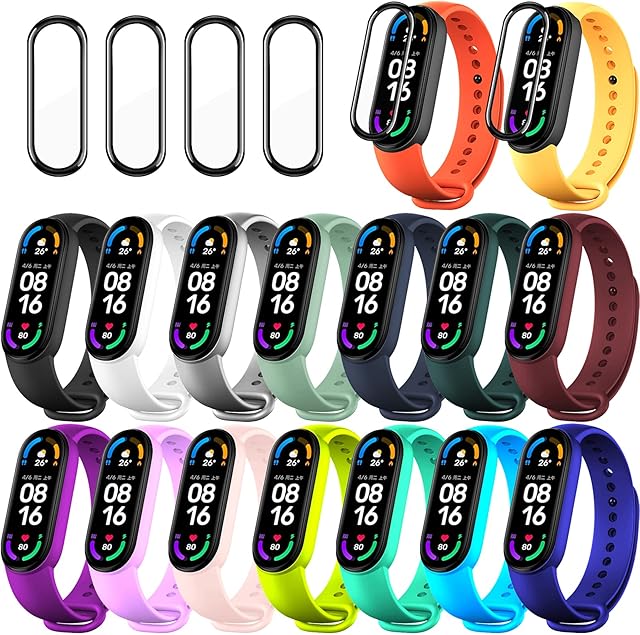 20 Pieces Strap Replacement Compatible with Xiaomi Mi Band 6 / Xiaomi Mi Band 5 / Amazfit Band 5, Bands for Xiaomi Mi Band 5 Bracelet Wristbands Accessories Silicone for Mi Fit 5 Straps