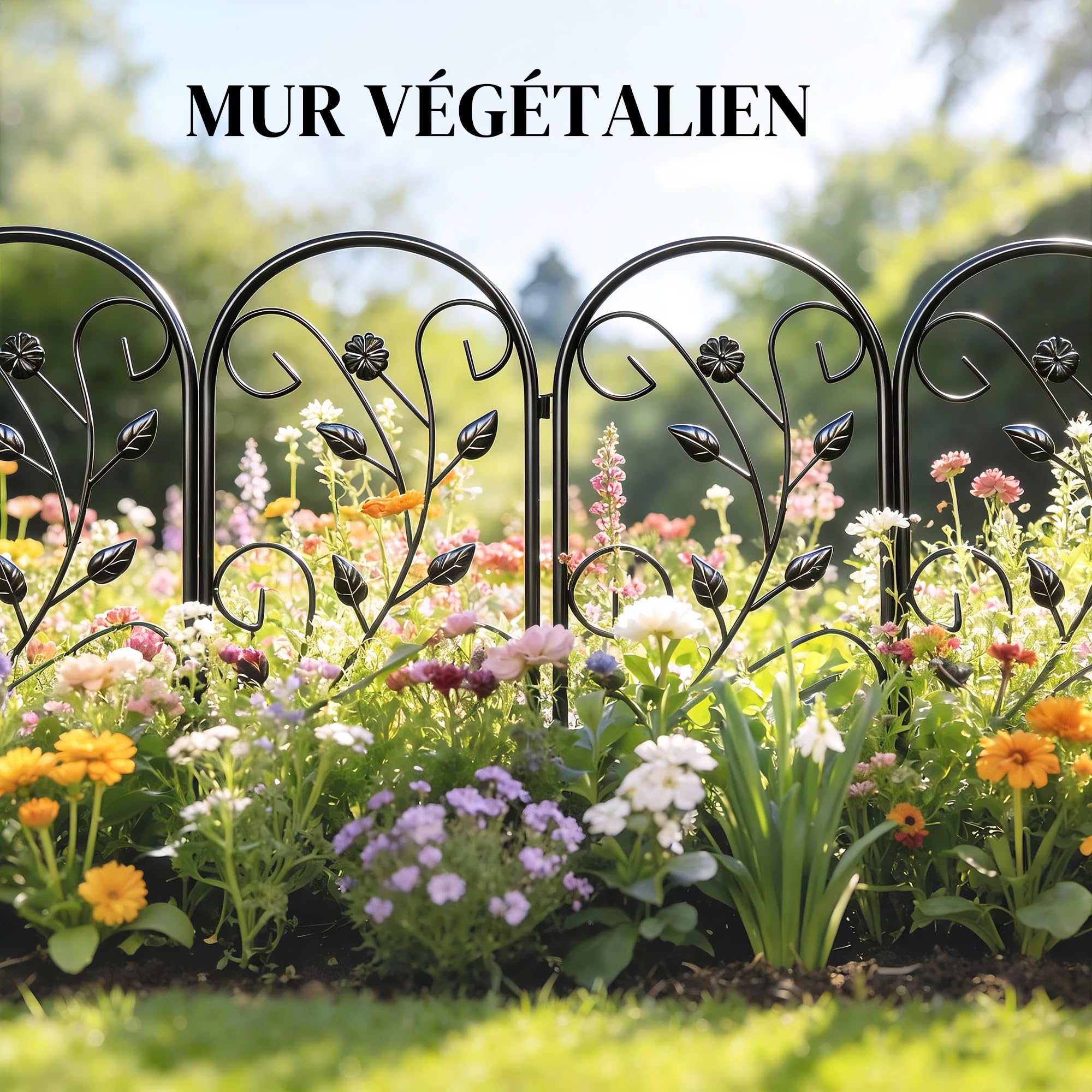 Outsunny Clôture de Jardin Décorative 5 Panneaux pour Patio 80x60 cm Noir | Panneaux de Clôture Antirouille, pour Animaux, Bordure Paysagère, Fleurs, Extérieur