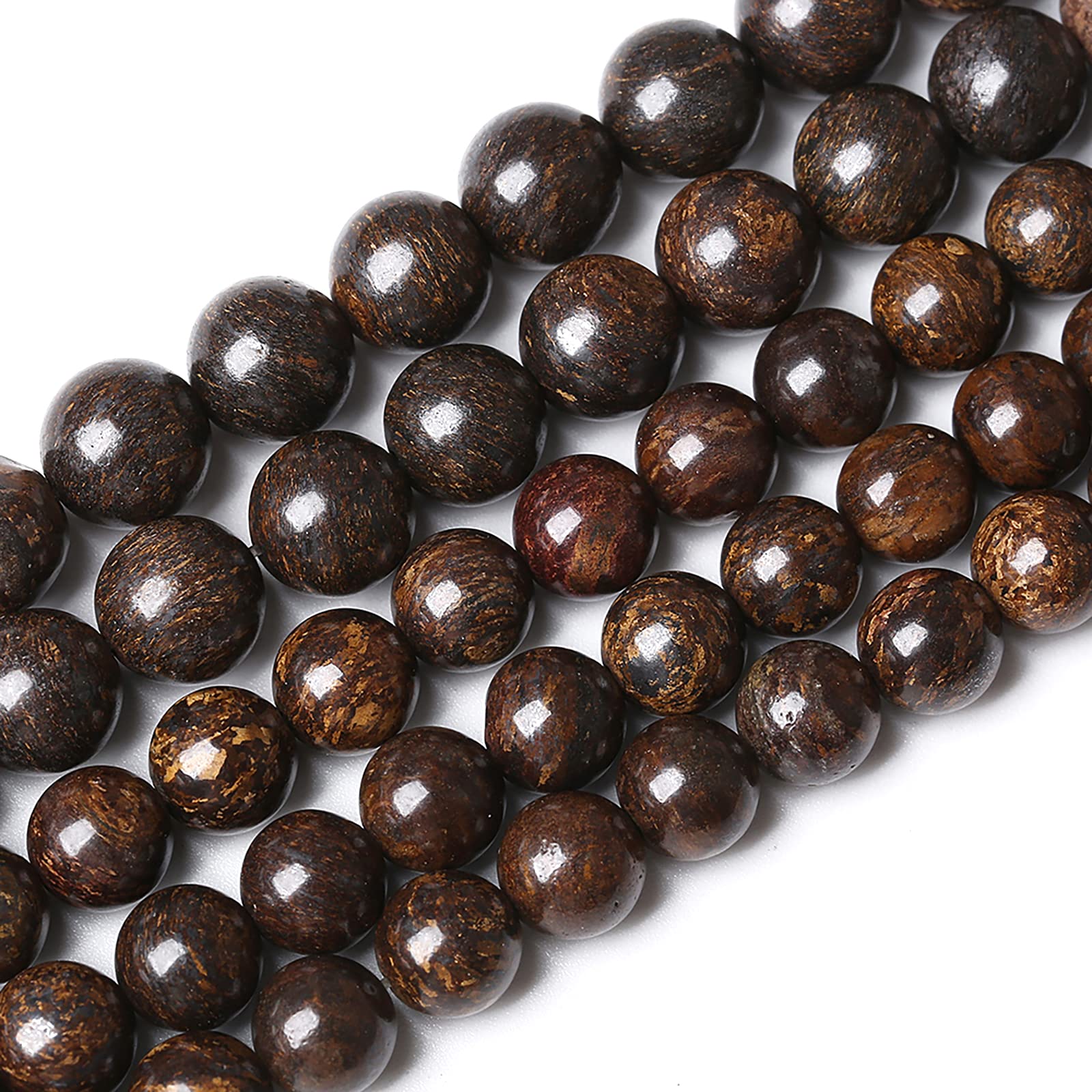 90 cuentas de piedra natural de 8 mm, cuentas redondas sueltas de bronce marrón para hacer joyas, pulseras, collares, 81 cm, 2 hebras