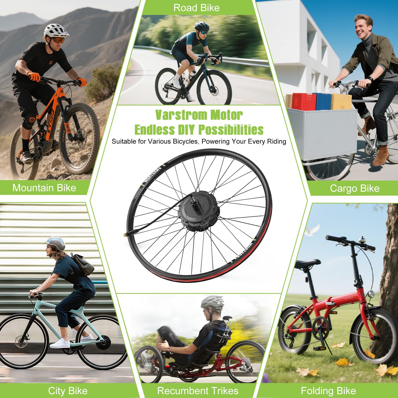 125EVH-5OO 125XVH-75O Kit de Conversión para Bicicleta Eléctrica – Motor de Buje Trasero 48 V 448 RPM con Controlador Mejorado, Pantalla y Batería Opcional – Kit EBike para Ciudad
