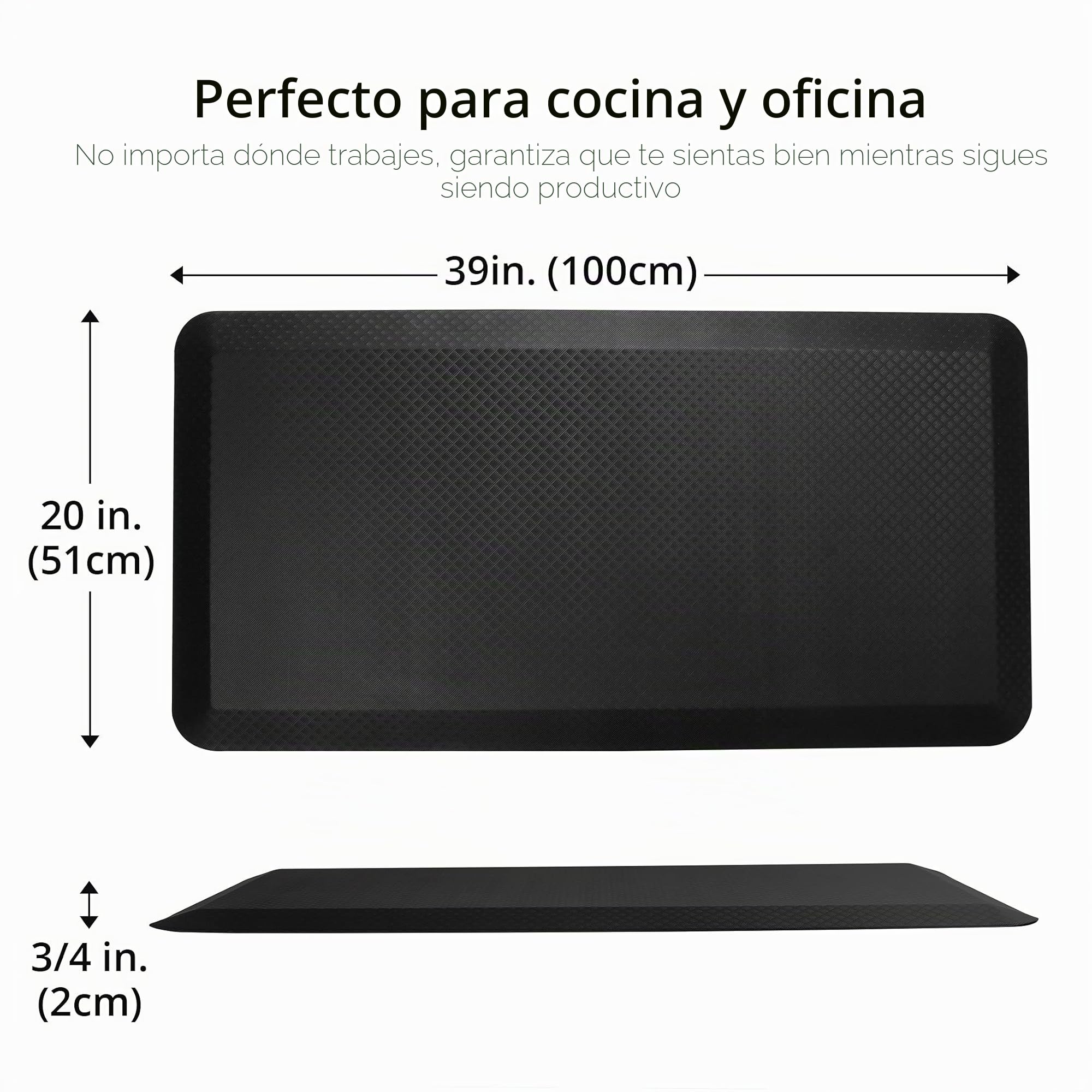 Flexispot Alfombra Antifatiga Ergonómica de Escritorio, de Goma, Reduce el Dolor de Pies, Rodillas y Músculos, Estera para Estar de pie Frente a un Escritorio o Mientras se está en la Cocina, Negro