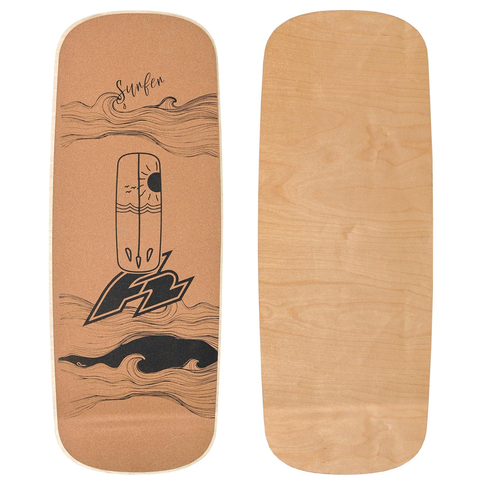 F2 Set Kork Balance Board Flat Shape + Korkrolle Modell wählbar aus Kork für Einsteiger und Profis - Balancetraining, Fitness, Gleichgewicht & Koordination