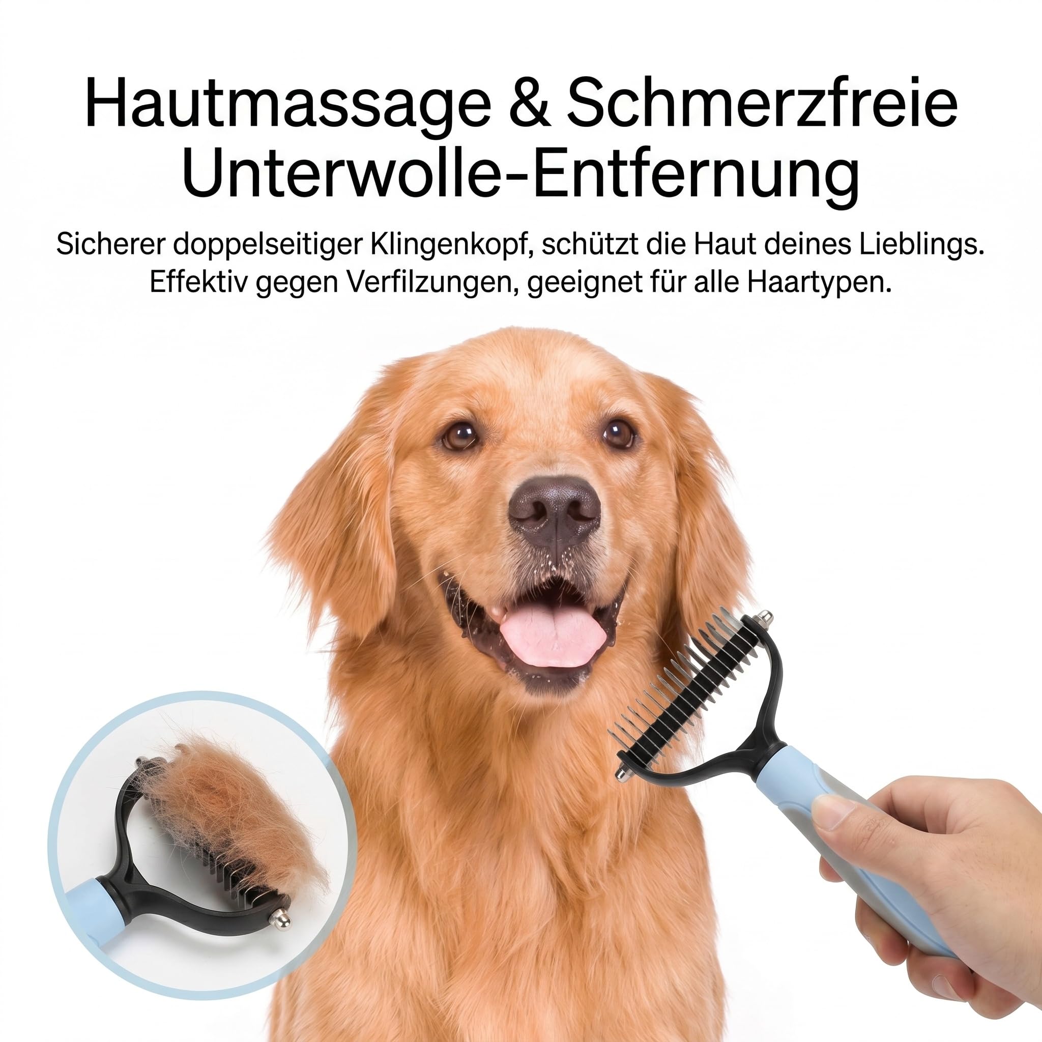 Pet Pro Grooming Tool, Unterwollkamm für Hunde Katzen 17 Zähne 2pcs | Edelstahl, TPR Griff, 17 Zähne, 2er Set, Langhaar Kurzhaar, Rundkopf, Fellpflege, Entfilzen, Blau Rosa