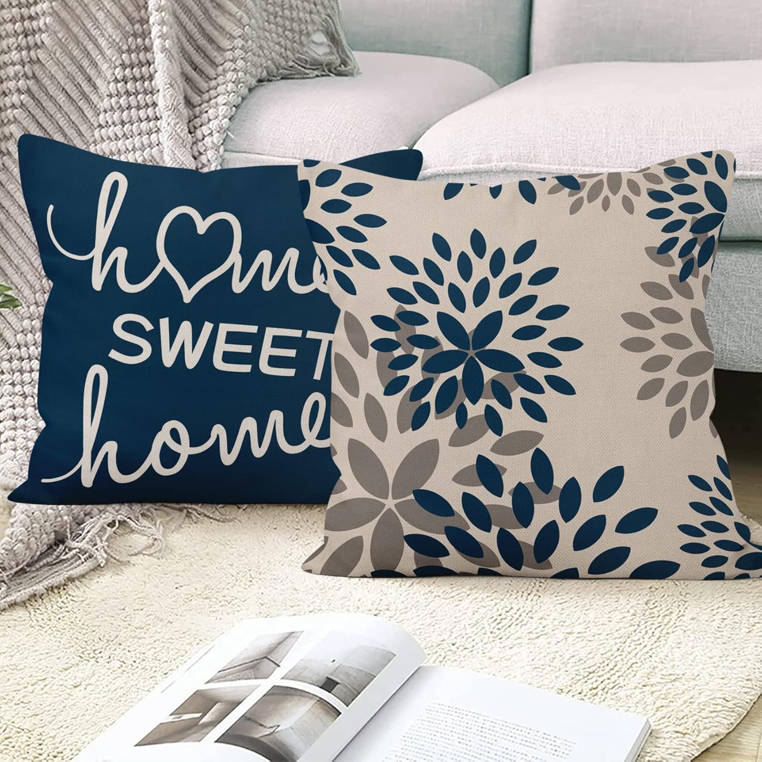 Yeele 18x18inches Home Sweet Home Throw Pillow Cover Set of 4 Modern Geometric Floral Decorative Pillowcase Cotton Linen Farmhouse Cushion Case for Sofa Couch Bed Car Living Room Outdoor Home Decor
