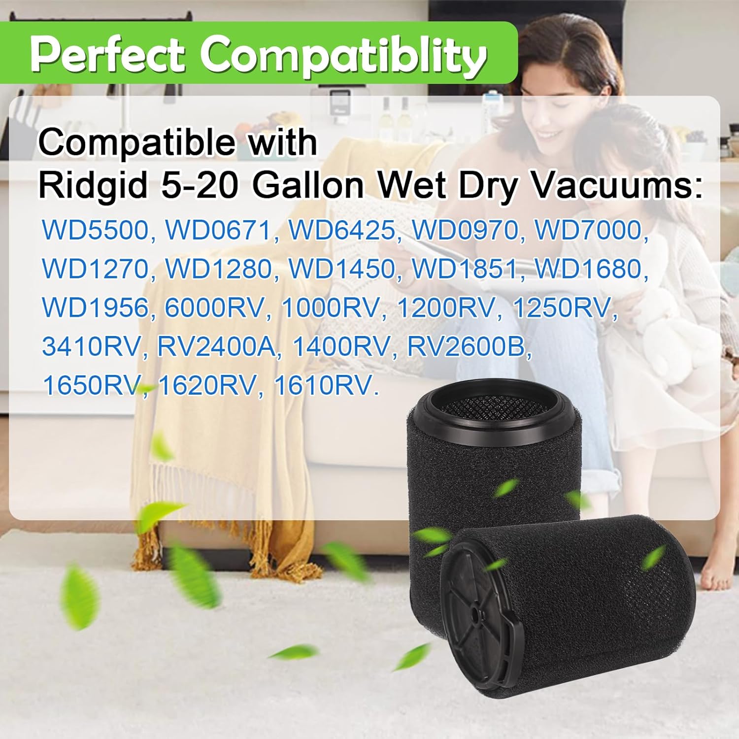 HIFROM 1Pack VF7000 Filter,VF7000 Replacement Filter Compatible with Ridgid Shop Vac 5-20 Gallon and Husky 6-9 Gallon Wet/Dry Vacuums,Wet Pick Up Filter,Foam Wet Application Filter