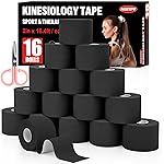 16 Rolls Kinesiology Tape, 2 inch x 16.4 Feet Waterproof Athletic Tape, Uncut Kinetic Tape, Elastic Muscle Tape, Sports Tape, Knee Tape for Exercise and Daily Use - Black