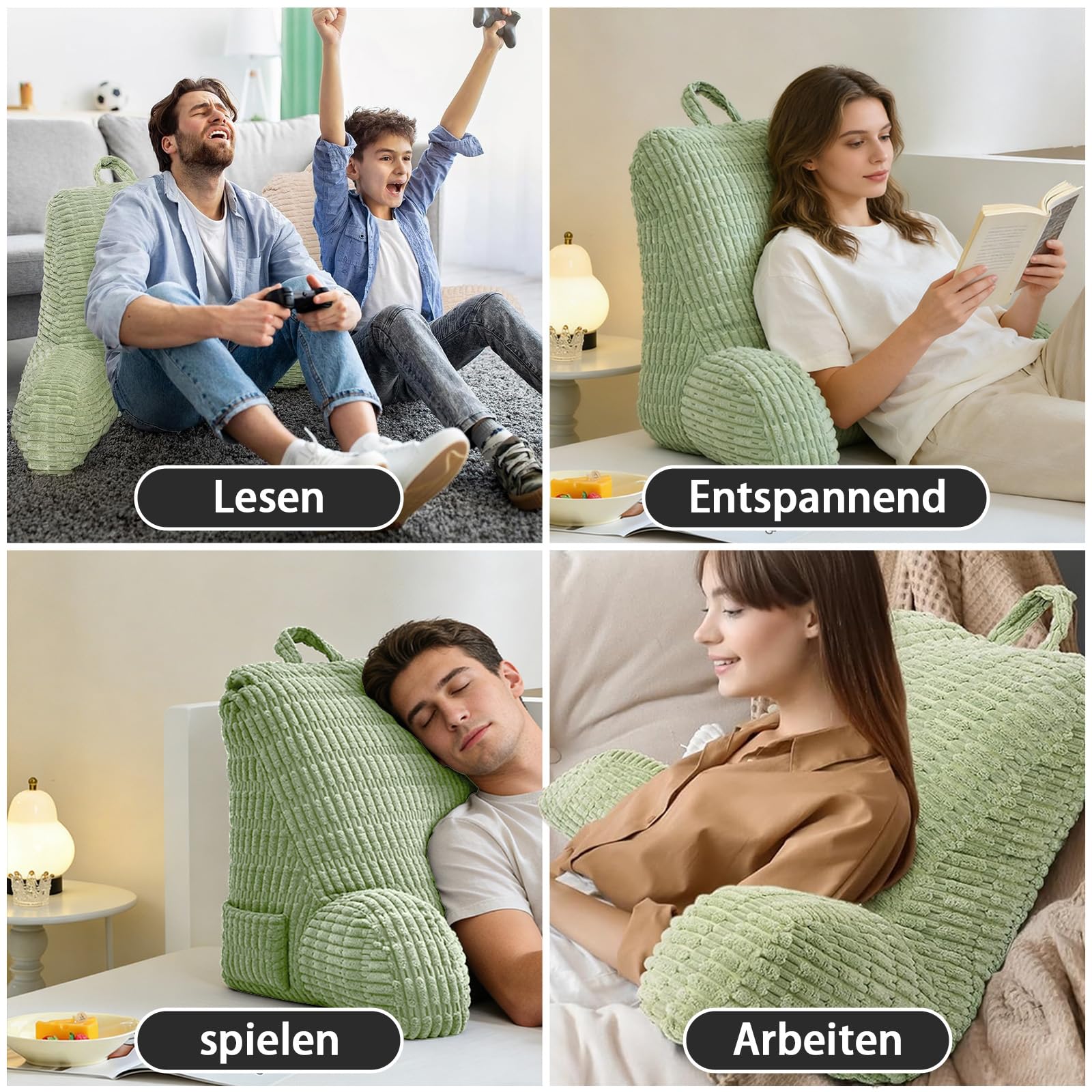 Lesekissen für Bett Und Sofa,Rückenstützkissen Lesekissen mit Armlehne, Erwachsenensofa mit Rückenlehnenkissen, Sitzkissen mit Armlehne,Geeignet für Lesen Handyspielen Videospiele Fernsehen
