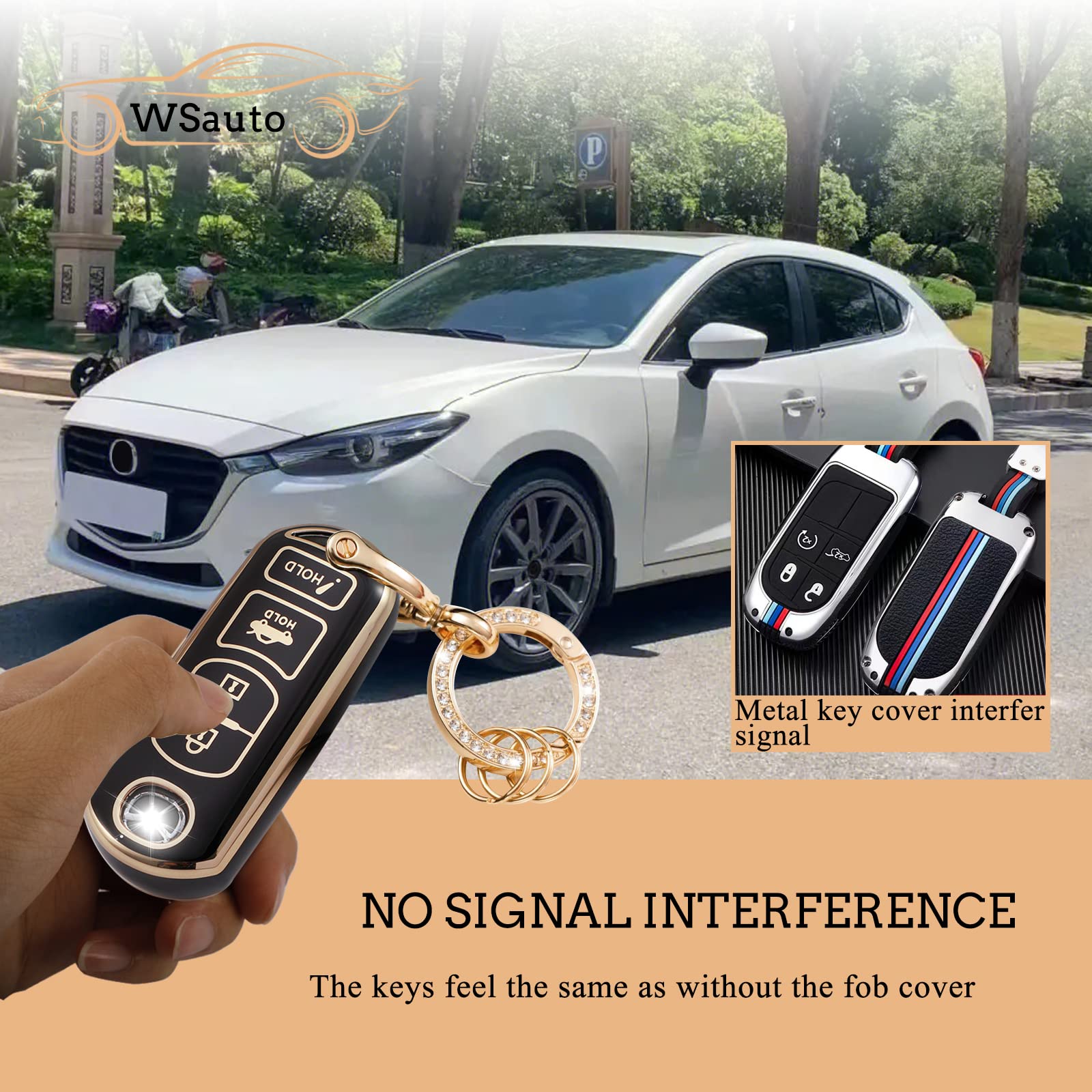WSAuto Soft TPU Key Fob Cover For Mazda | 3/4 Button Case With Bling Keychain | Compatible With Mazda 3, CX-5, Etc. - View #2