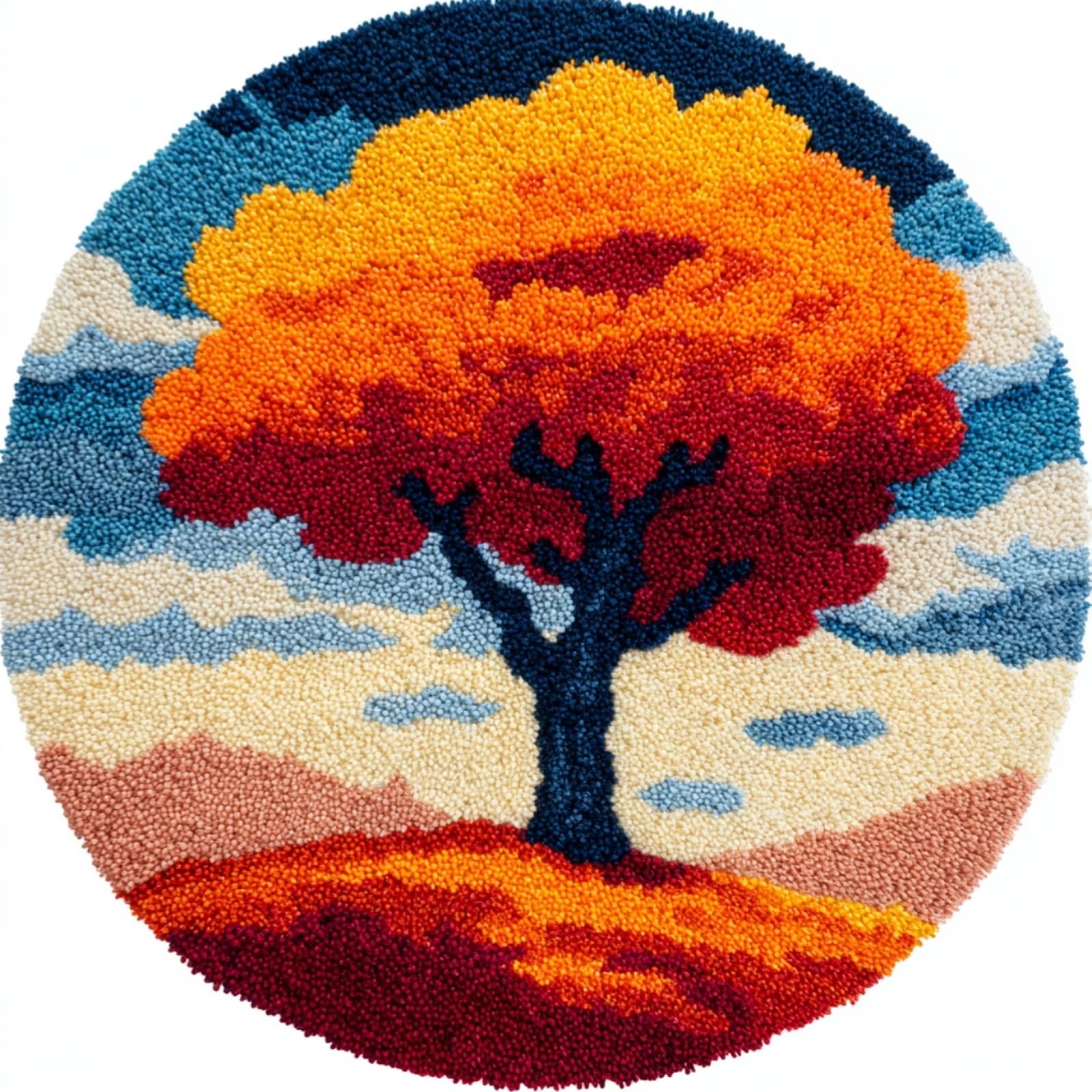 WallustrioaW Latch Hook Rug Kit,Colorful Tree,Carpet Crochet Yarn Kits for Adults,Latch Hook Kits for Adults Colorful Pattern Printed Canvas,50x50cm