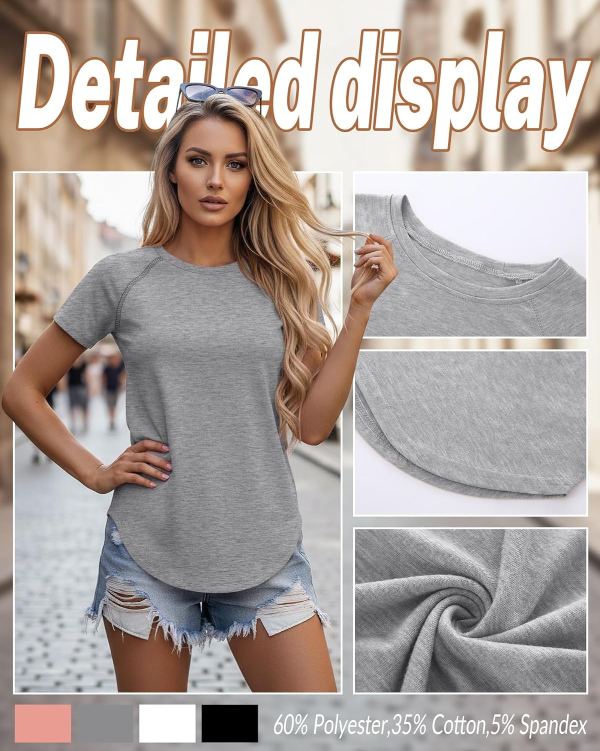 Huukeay 4 Pack Women's Short Sleeve T Shirts, Casual Raglan Summer Tunic Tops Crewneck Loose Side Split Hem Workout Tee Shirt - Image 5