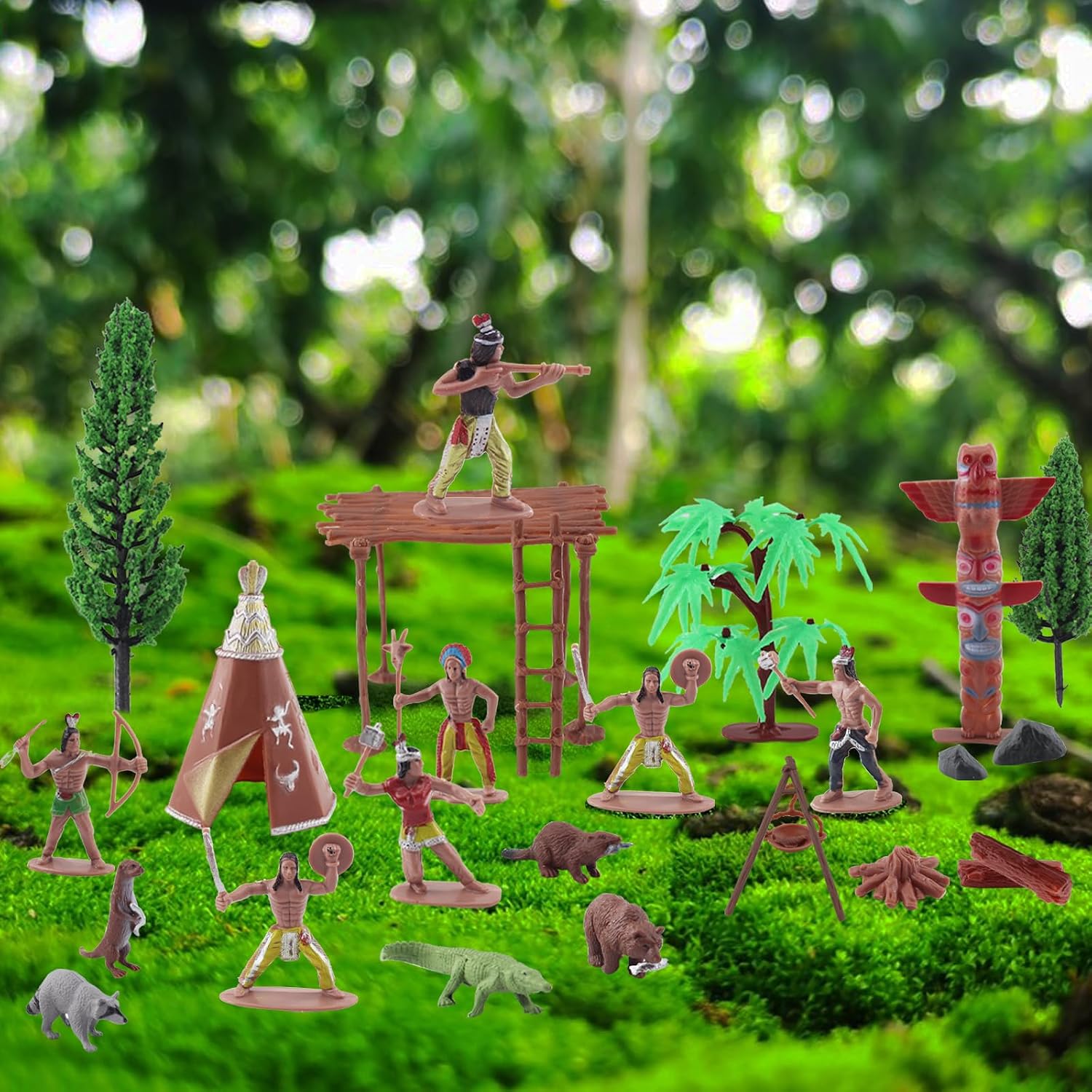 57pcs Native American Indian Figures Toys,Action Figure Diorama Cowboys Historical People Model Trees Scene Materials Kit for Kids Historical Education School Project Decoration Birthday Gift image 5