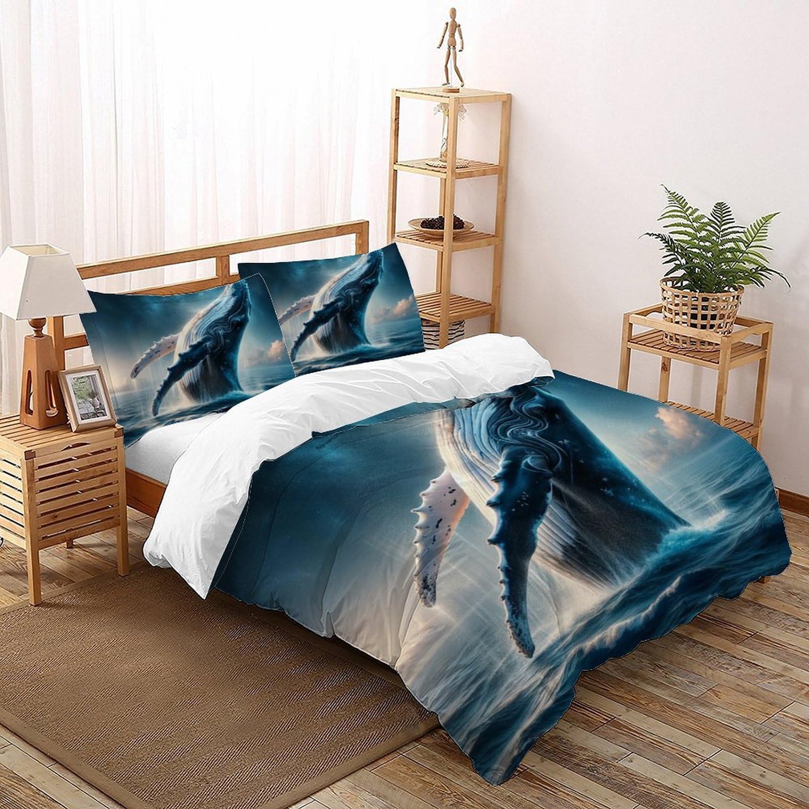Housse de couette baleine 260x220 parure de lit adulte imprimée animaux marins
