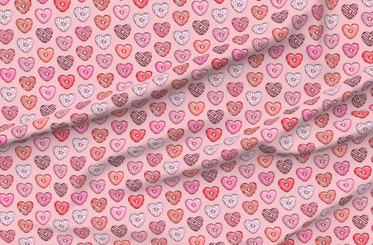 Spoonflower Fabric - Heart Donuts Valentines Red Pink Love Valentine Donut Printed on Organic Cotton Sateen Fabric by The Yard - Sewing Quilting Apparel Home Decor