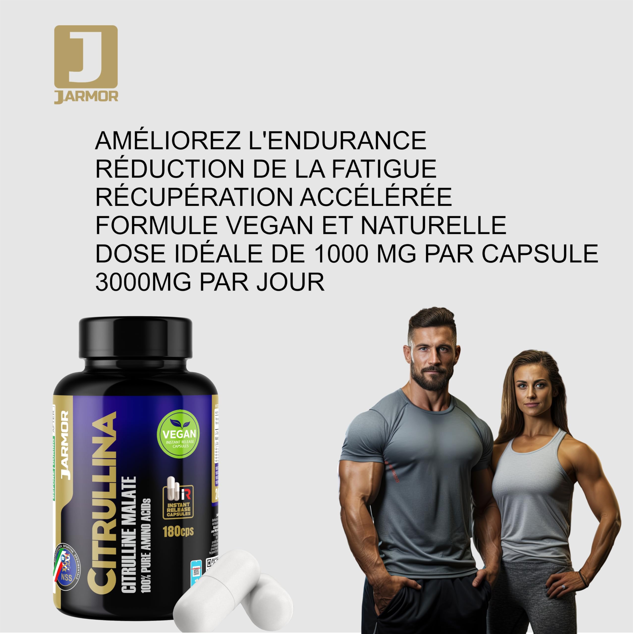 Citrulline Malate 3000 mg - 180 Capsules, L-Citrulline Pre Workout sans Caféine, Booster Musculation et Énergie