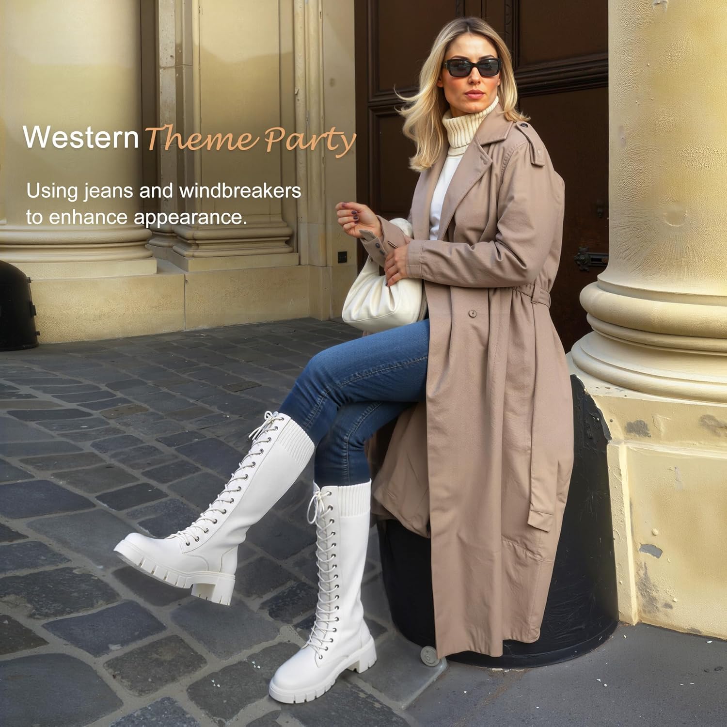 Vepose Women's 953 Knee High Combat Boots Chunky Platform Heel, Lace Up Gothic Punk Work Boots for Dresses and Jeans - Image 4