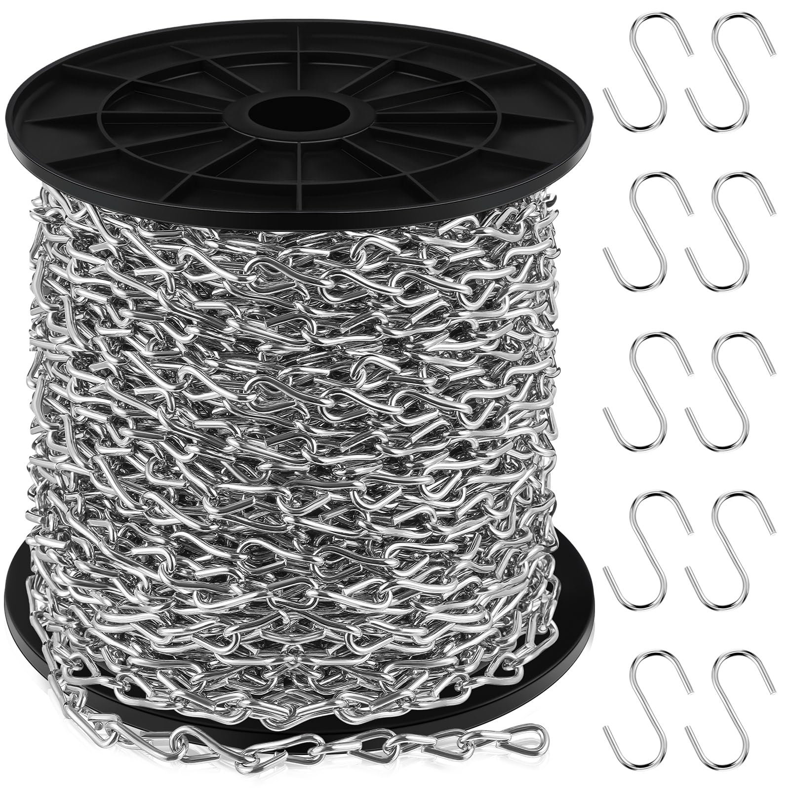 Yaocom 50ft Silver Hanging Jack Chain with 10 Pcs S Hooks, 2mm