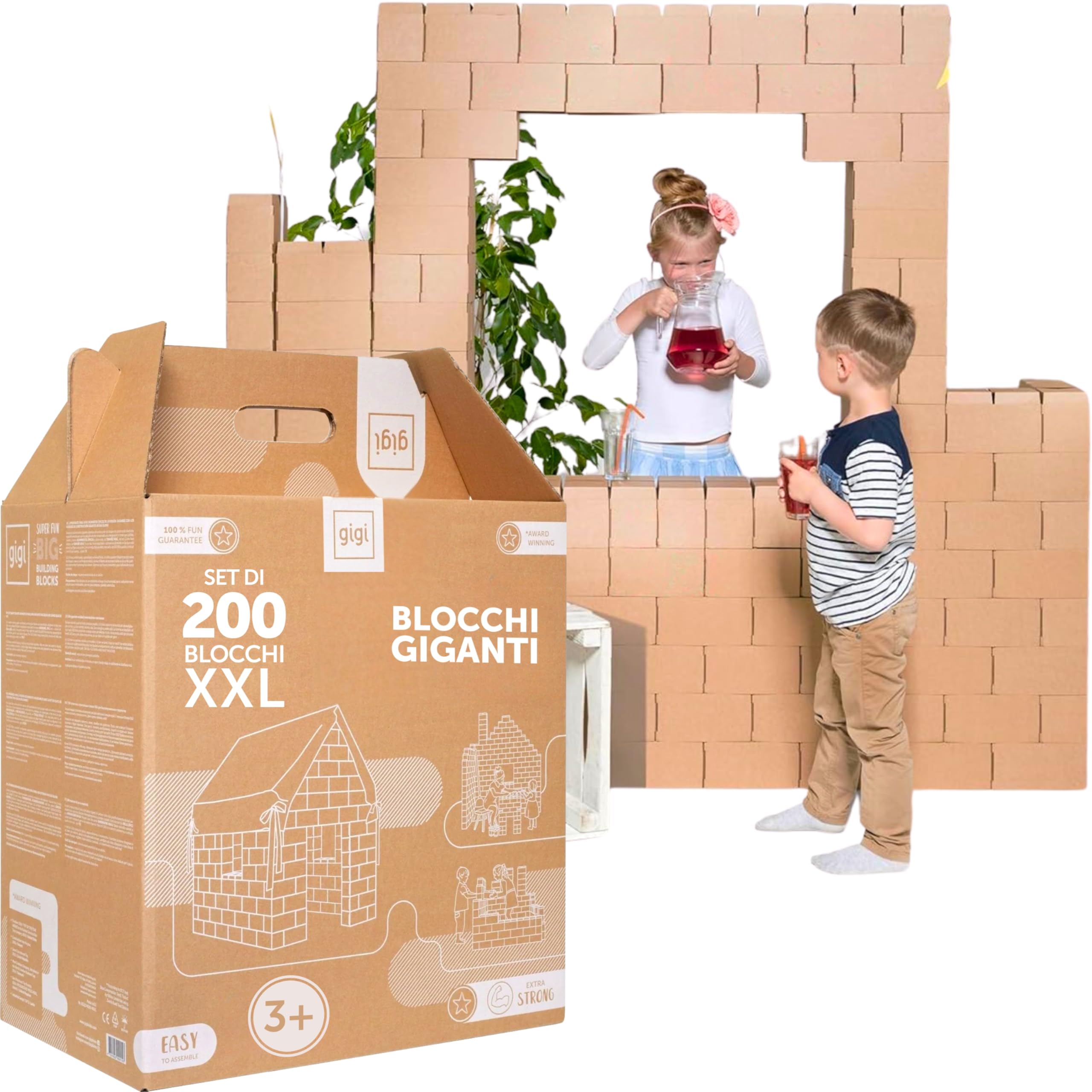 GIGI Bloks 200 Mattoncini Costruzioni Grandi per Bambini XXL Impilabili & Incastro | Cartone Blocchi Costruzioni per Bambini Robusti e Facili da Montare | Grandi Giochi Montessori Creativi & Educativi