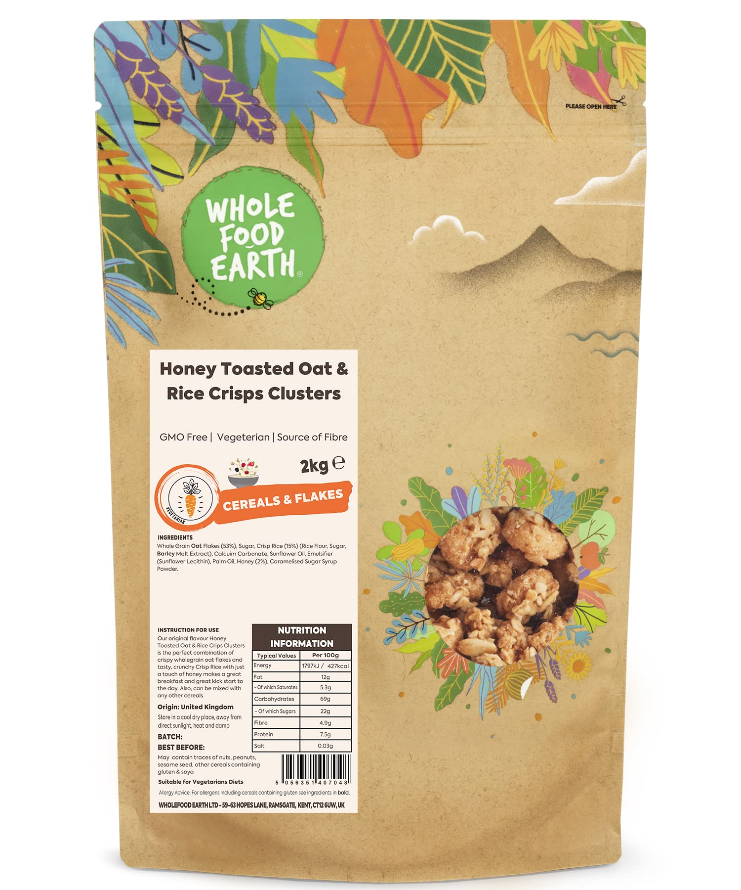 Wholefood EarthHoney Toasted Oat and Rice Crisps Clusters 2 kg | GMO Free | Vegeterian | Source of Fibre