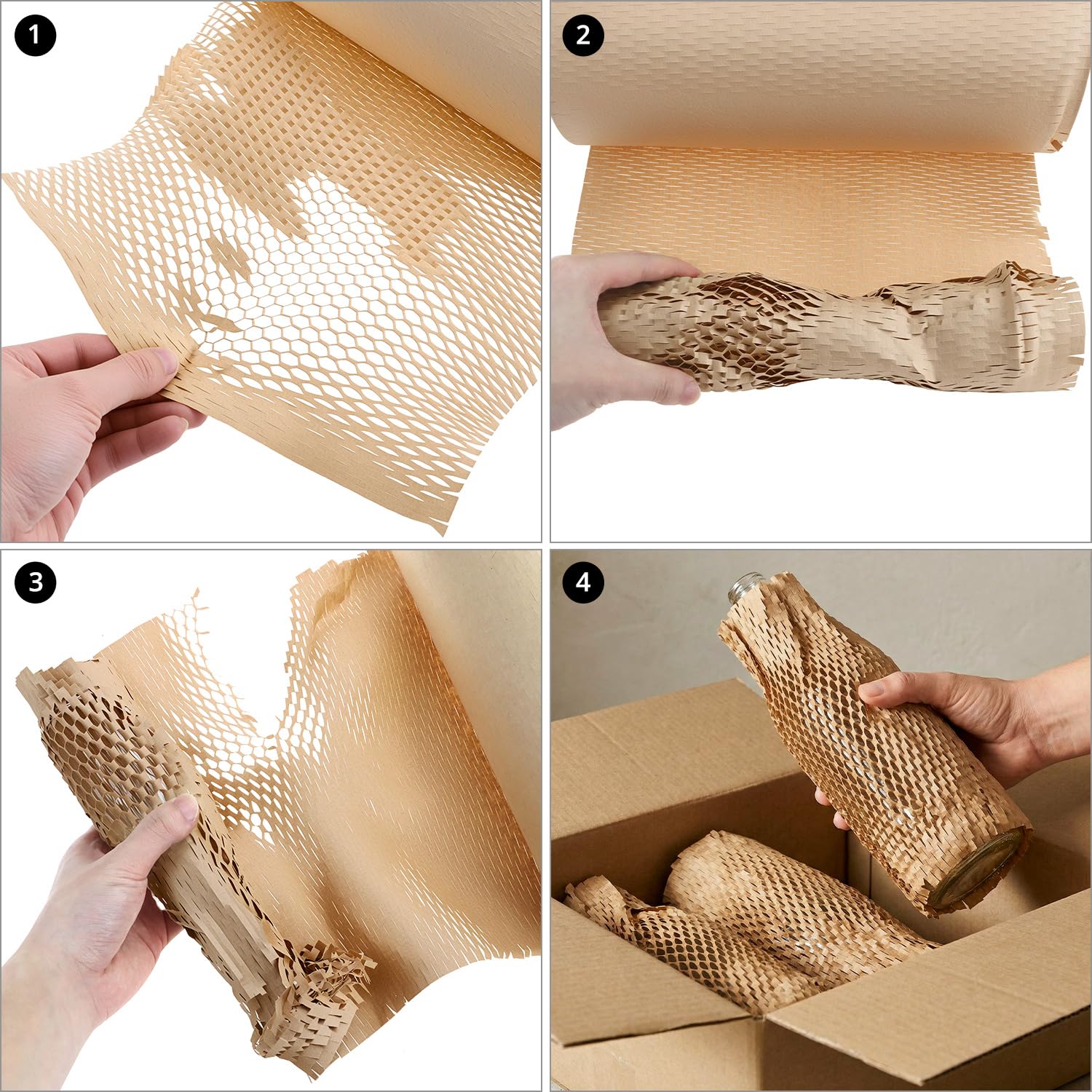 QWORK® Papel de Embalaje Nido de Abeja 30cm x 100m, 80g/m² Rollo Kraft Amortiguador para Mudanzas, Envío de Objetos Frágiles y Regalos