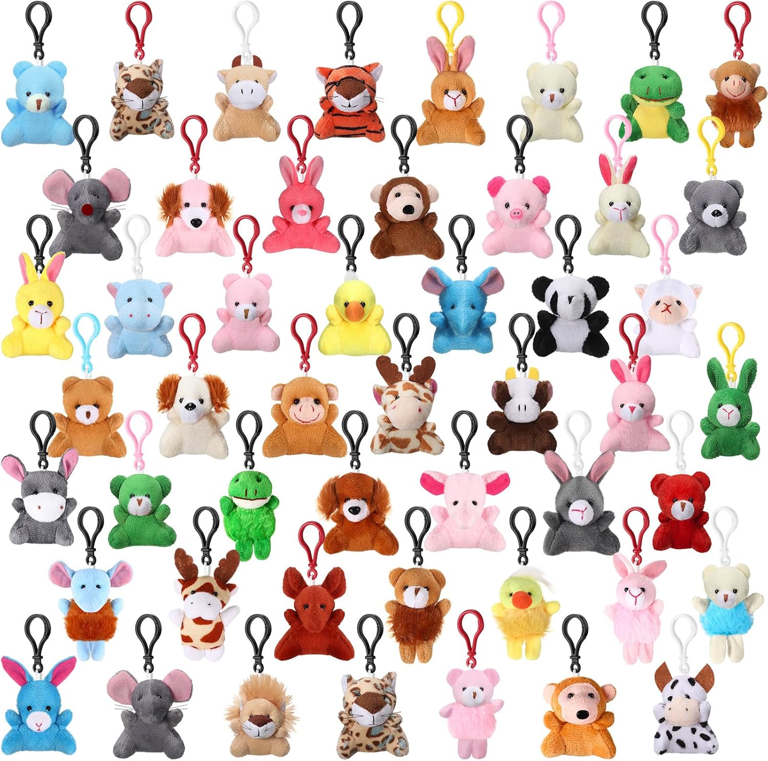 50 Pcs Mini Plush Animal Keychains for Kids Cute Forest Stuffed Toys Bulk for Spring Easter Basket Stuffers Valentines Party Favors Birthday Gifts Classroom Prizes Carnival Goodies Bags