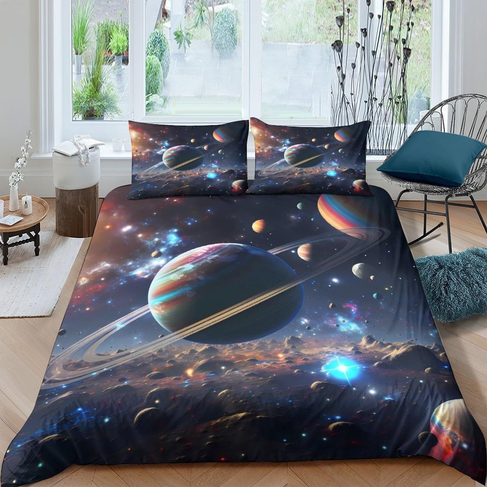 GPLZQXKJNH 3D Printed Galaxy Starry Sky Duvet Cover Set Microfiber Soft Breathable Cosmic Nebula Bedding Set with 2 Pillowcases Single（135x200cm）