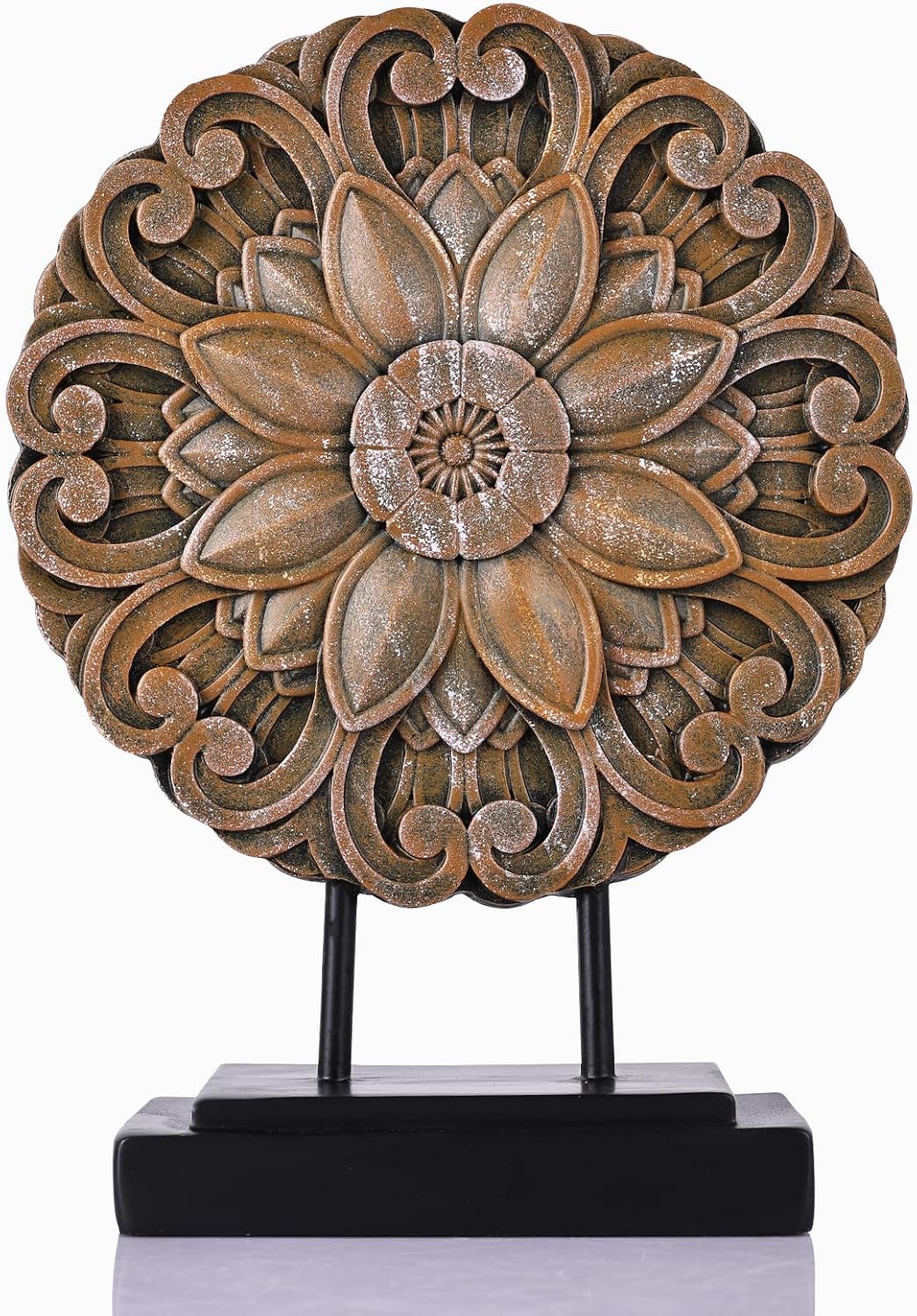 DOVDOV Wood-Colored Circular Petal Resin Sculpture - Modern Abstract Decor for Coffee Table, Living Room, Office Shelf