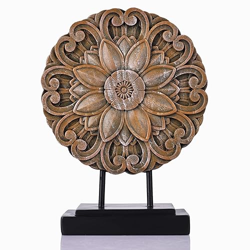 Wood-Colored Circular Petal Sculpture for Cabinet top Decoration, Modern Living